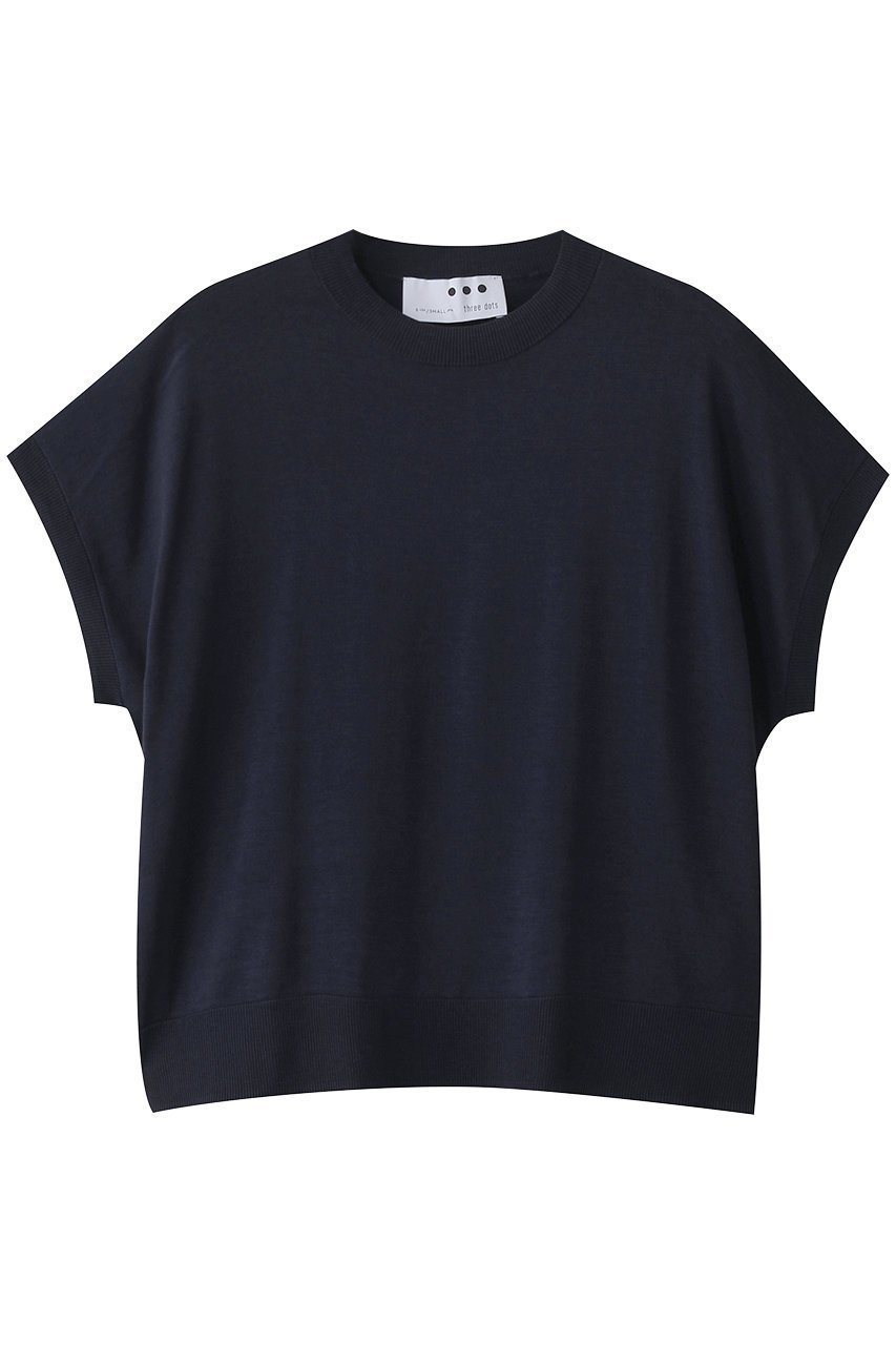 【スリー ドッツ/three dots】のウォッシャブルコットンシルク 半袖トップス インテリア・キッズ・メンズ・レディースファッション・服の通販 founy(ファニー) 　ファッション　Fashion　レディースファッション　Fashion for Women　トップス・カットソー　Cut & Sew Tops　シャツ・ブラウス・オフィスカジュアル　Elegant Blouses & Button-Ups　ロングTシャツ・Tシャツ　Longline T-Shirts & Tees　カットソー・ベーシックTシャツ　Cut-and-Sewn Tops / Stretch Tees & Basics　ウォッシャブル　Machine Washable　ショート　Short, Short Length　シルク　Silk, 100% Silk　シンプル　Simple, Minimal　スリーブ　Sleeve, Long Sleeve / Short Sleeve　ボトム　Bottoms, Lower Wear　リラックス　Relax, Relaxed Fit　エレガント 上品　Elegant　半袖　Short Sleeve, Half Sleeve　洗える　Machine Washable　ネイビー|ID: prp329100004932808 ipo3291000000037024863
