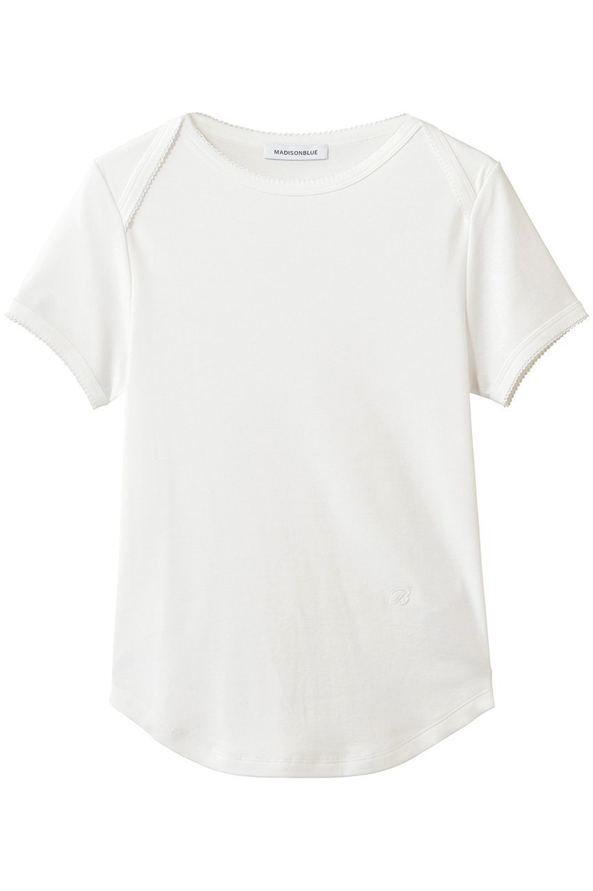 【マディソンブルー/MADISONBLUE】のEMBROIDERED TRIM BOAT NECK TEE S/COTTON ボートネックTシャツ 人気、トレンドファッション・服の通販 founy(ファニー) 　ファッション　Fashion　レディースファッション　Fashion for Women　トップス・カットソー　Cut & Sew Tops　シャツ・ブラウス・オフィスカジュアル　Elegant Blouses & Button-Ups　ロングTシャツ・Tシャツ　Longline T-Shirts & Tees　カットソー・ベーシックTシャツ　Cut-and-Sewn Tops / Stretch Tees & Basics　おすすめ　Recommended / Our Picks　ショート　Short, Short Length　スリーブ　Sleeve, Long Sleeve / Short Sleeve　フレア　Flare, Flared　ボトム　Bottoms, Lower Wear　モチーフ　Motif, Design Theme　エレガント 上品　Elegant　再入荷　Restock / Back in Stock　半袖　Short Sleeve, Half Sleeve　 other-1|ID: prp329100004932815 ipo3291000000037024924