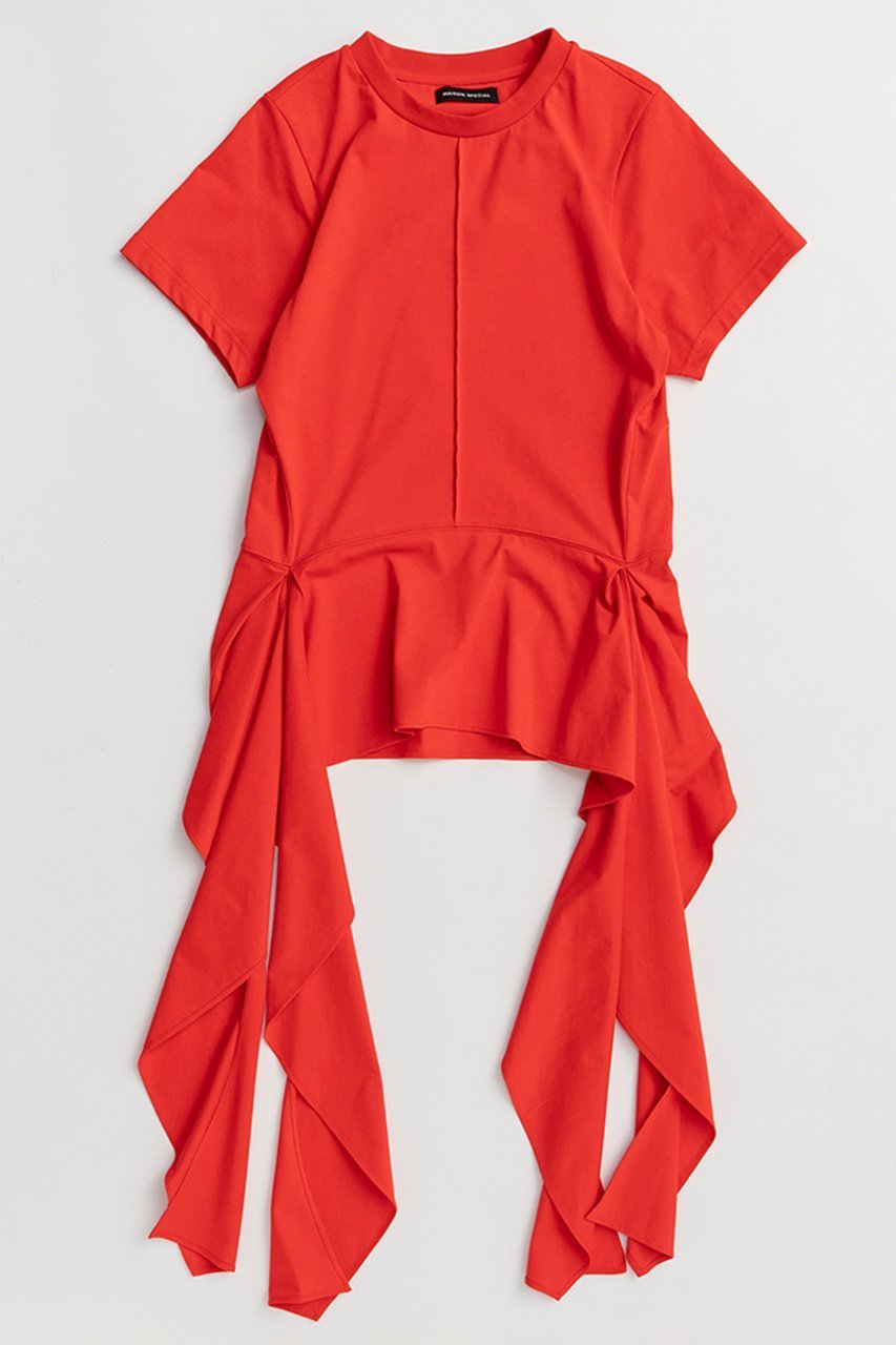 【メゾンスペシャル/MAISON SPECIAL】のRuffle Hem T-Shirt/ラッフルヘムTシャツ インテリア・キッズ・メンズ・レディースファッション・服の通販 founy(ファニー) 　ファッション　Fashion　レディースファッション　Fashion for Women　トップス・カットソー　Cut & Sew Tops　シャツ・ブラウス・オフィスカジュアル　Elegant Blouses & Button-Ups　ロングTシャツ・Tシャツ　Longline T-Shirts & Tees　カットソー・ベーシックTシャツ　Cut-and-Sewn Tops / Stretch Tees & Basics　なめらか　Smooth, Silky Texture　カットソー　Cut and Sewn Top　ショート　Short, Short Length　シンプル　Simple, Minimal　スラックス　Slacks, Dress Pants　スリーブ　Sleeve, Long Sleeve / Short Sleeve　デニム　Denim, Jeans Material　ハーフ　Half, Half-Length　ラッフル　Ruffle, Frill　新作・新入荷　New Arrivals / New In　RED(レッド)|ID: prp329100004932825 ipo3291000000037025012