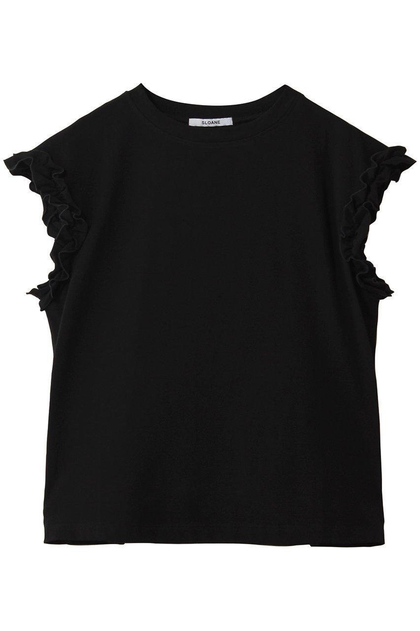 【スローン/SLOANE】のコットン フリルフレンチスリーブ インテリア・キッズ・メンズ・レディースファッション・服の通販 founy(ファニー) 　ファッション　Fashion　レディースファッション　Fashion for Women　トップス・カットソー　Cut & Sew Tops　シャツ・ブラウス・オフィスカジュアル　Elegant Blouses & Button-Ups　ロングTシャツ・Tシャツ　Longline T-Shirts & Tees　カットソー・ベーシックTシャツ　Cut-and-Sewn Tops / Stretch Tees & Basics　ギャザー　Gathered, Ruffled　ショート　Short, Short Length　スリーブ　Sleeve, Long Sleeve / Short Sleeve　フェミニン　Feminine, Girly　フリル　Frill, Ruffle　抗菌　Antibacterial, Bacteria-Resistant　新作・新入荷　New Arrivals / New In　ブラック|ID: prp329100004932829 ipo3291000000037025048