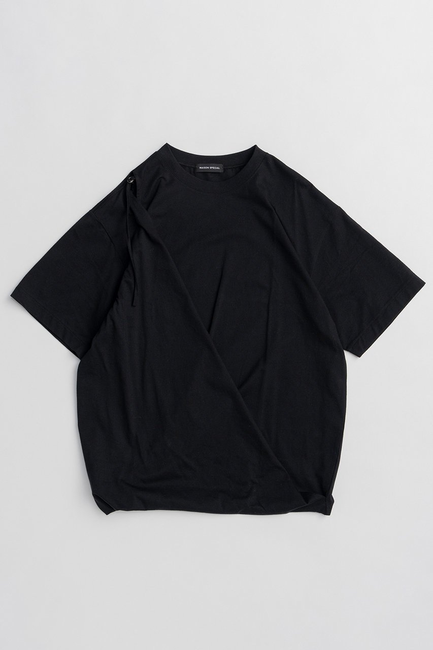 【メゾンスペシャル/MAISON SPECIAL】のAsymmetrical Drape T-Shirt/アシンメトリードレープTEE インテリア・キッズ・メンズ・レディースファッション・服の通販 founy(ファニー) 　ファッション　Fashion　レディースファッション　Fashion for Women　トップス・カットソー　Cut & Sew Tops　シャツ・ブラウス・オフィスカジュアル　Elegant Blouses & Button-Ups　ロングTシャツ・Tシャツ　Longline T-Shirts & Tees　カットソー・ベーシックTシャツ　Cut-and-Sewn Tops / Stretch Tees & Basics　カットソー　Cut and Sewn Top　ショート　Short, Short Length　スリット　Slit, Slit Detail　スリーブ　Sleeve, Long Sleeve / Short Sleeve　ドレープ　Drape, Draping Fabric　バランス　Balance, Style Balance　ボトム　Bottoms, Lower Wear　新作・新入荷　New Arrivals / New In　BLK(ブラック)|ID: prp329100004932833 ipo3291000000037025081