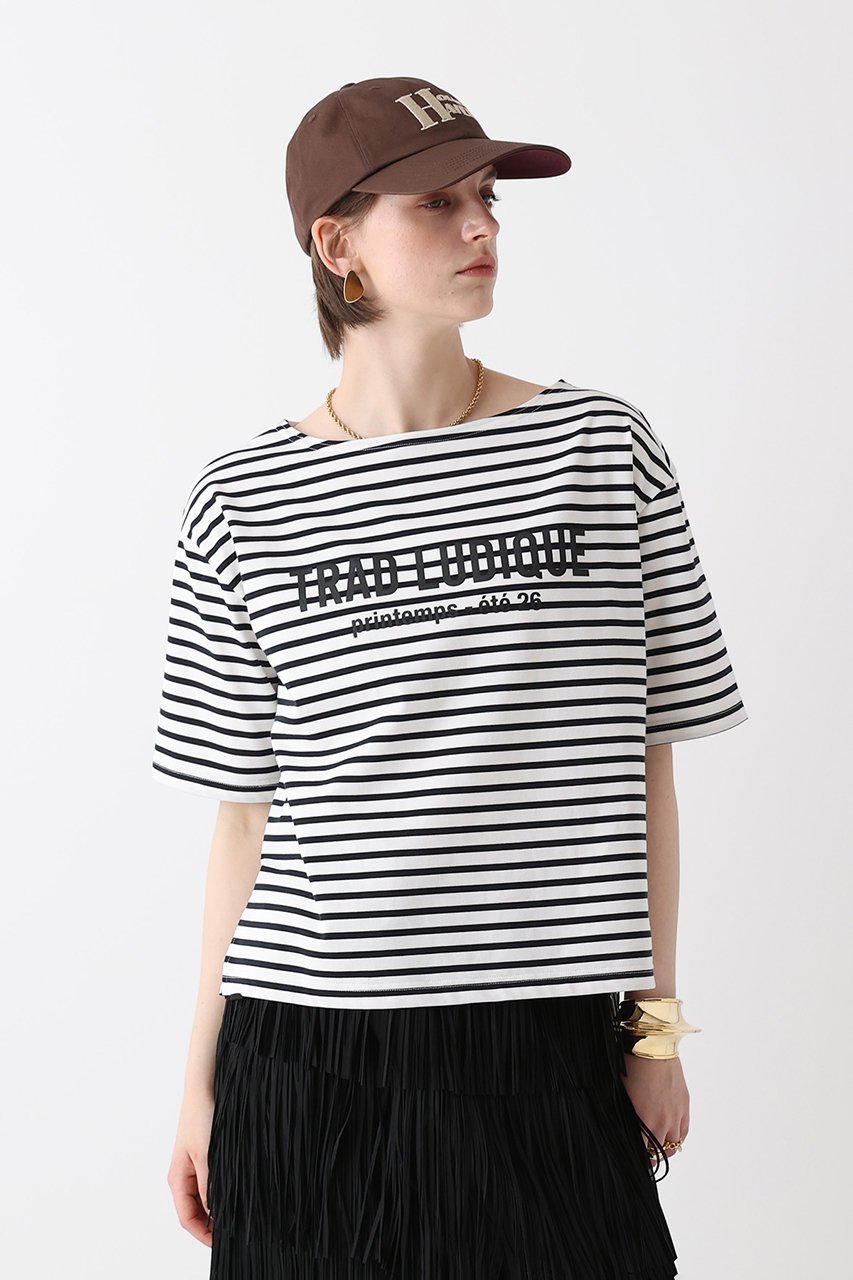 【アルアバイル/allureville】のボーダーロゴT インテリア・キッズ・メンズ・レディースファッション・服の通販 founy(ファニー) 　ファッション　Fashion　レディースファッション　Fashion for Women　トップス・カットソー　Cut & Sew Tops　シャツ・ブラウス・オフィスカジュアル　Elegant Blouses & Button-Ups　ロングTシャツ・Tシャツ　Longline T-Shirts & Tees　カットソー・ベーシックTシャツ　Cut-and-Sewn Tops / Stretch Tees & Basics　インナー　Innerwear　ショート　Short, Short Length　スリーブ　Sleeve, Long Sleeve / Short Sleeve　バスク　Basque, Basque Style　フロント　Front, Front Design　ボーダー　Border, Stripe　エレガント 上品　Elegant　新作・新入荷　New Arrivals / New In　ネイビー|ID: prp329100004932844 ipo3291000000037025182