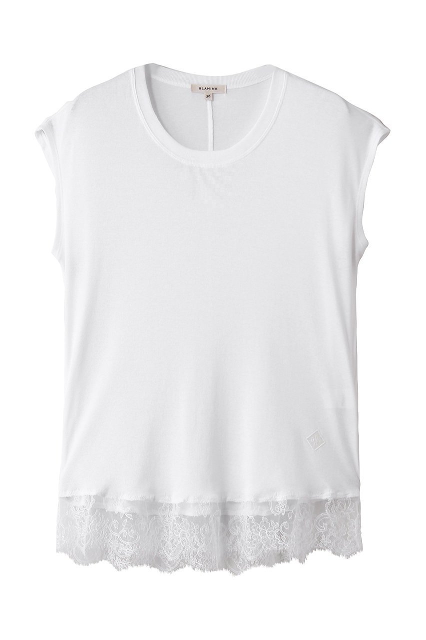 【ブラミンク/BLAMINK】のレースリブノースリーブ インテリア・キッズ・メンズ・レディースファッション・服の通販 founy(ファニー) 　ファッション　Fashion　レディースファッション　Fashion for Women　トップス・カットソー　Cut & Sew Tops　キャミソール&ノースリーブ　Camisoles & Sleeveless Tops　シャツ・ブラウス・オフィスカジュアル　Elegant Blouses & Button-Ups　ロングTシャツ・Tシャツ　Longline T-Shirts & Tees　カットソー・ベーシックTシャツ　Cut-and-Sewn Tops / Stretch Tees & Basics　インナー　Innerwear　キャミソール　Camisole, Spaghetti Strap Top　ショルダー　Shoulder, Shoulder Strap　シンプル　Simple, Minimal　ジャケット　Jacket, Outerwear　タンク　Tank Top, Sleeveless Top　ノースリーブ　Sleeveless, No-Sleeve　レース　Lace, Lace Fabric　エレガント 上品　Elegant　新作・新入荷　New Arrivals / New In　ホワイト|ID: prp329100004932855 ipo3291000000037025283