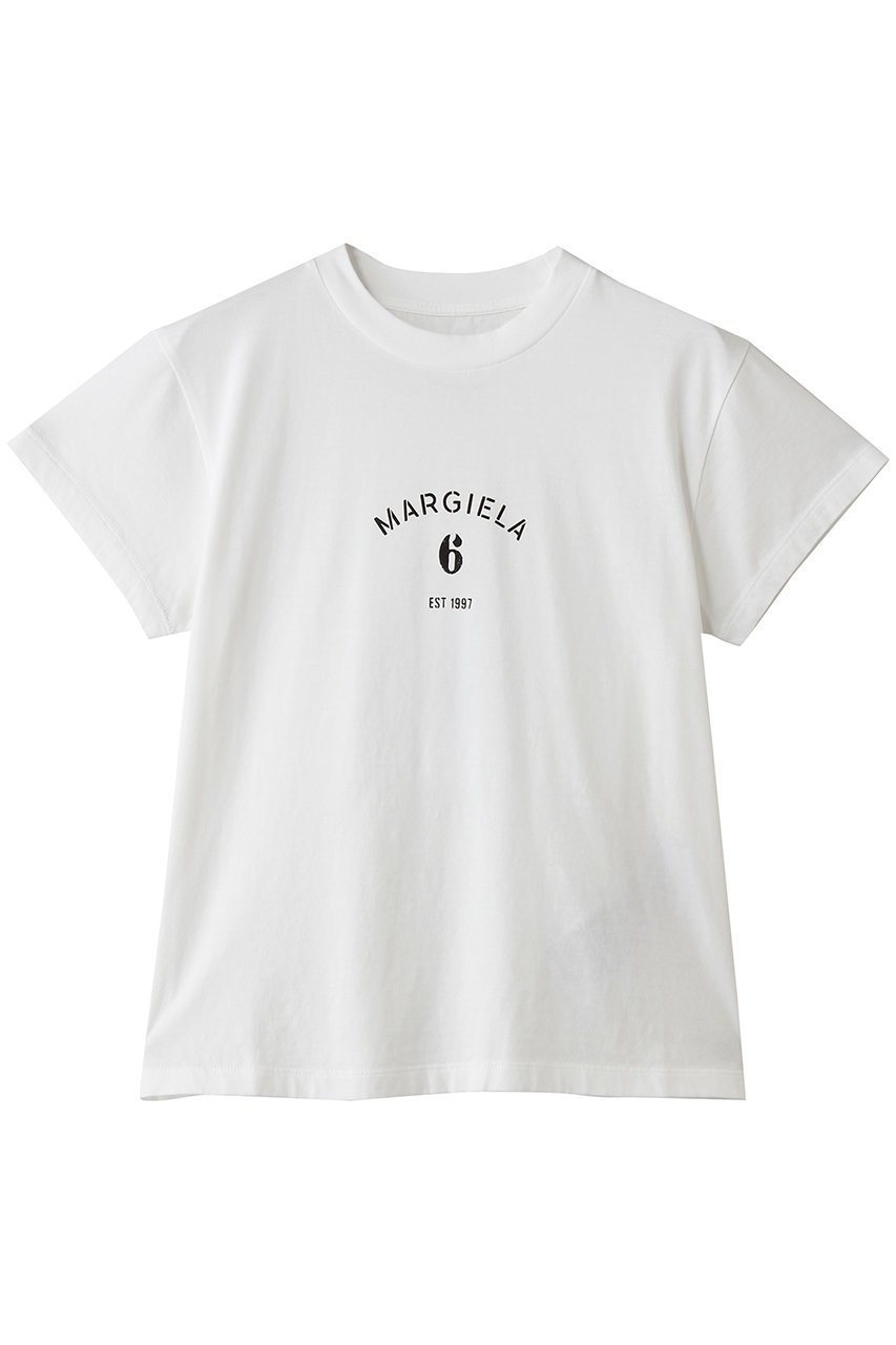 【エムエム6 メゾン マルタン マルジェラ/MM6 Maison Martin Margiela】のロゴプリントTシャツ 人気、トレンドファッション・服の通販 founy(ファニー) 　ファッション　Fashion　レディースファッション　Fashion for Women　トップス・カットソー　Cut & Sew Tops　シャツ・ブラウス・オフィスカジュアル　Elegant Blouses & Button-Ups　ロングTシャツ・Tシャツ　Longline T-Shirts & Tees　カットソー・ベーシックTシャツ　Cut-and-Sewn Tops / Stretch Tees & Basics　コンパクト　Compact, Small Size　ショート　Short, Short Length　スタイリッシュ　Stylish, Fashionable　スリーブ　Sleeve, Long Sleeve / Short Sleeve　ハーフ　Half, Half-Length　プリント　Print, Printed Pattern　新作・新入荷　New Arrivals / New In　 other-1|ID: prp329100004932873 ipo3291000000037025436