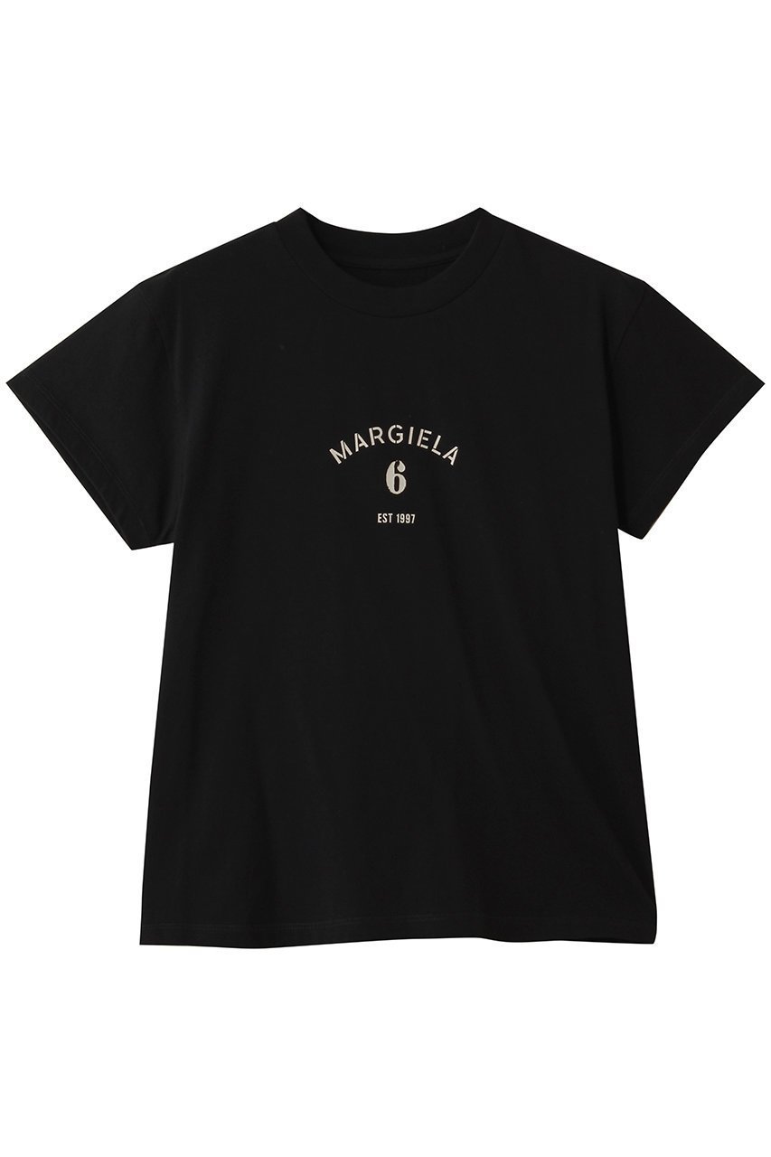 【エムエム6 メゾン マルタン マルジェラ/MM6 Maison Martin Margiela】のロゴプリントTシャツ インテリア・キッズ・メンズ・レディースファッション・服の通販 founy(ファニー) 　ファッション　Fashion　レディースファッション　Fashion for Women　トップス・カットソー　Cut & Sew Tops　シャツ・ブラウス・オフィスカジュアル　Elegant Blouses & Button-Ups　ロングTシャツ・Tシャツ　Longline T-Shirts & Tees　カットソー・ベーシックTシャツ　Cut-and-Sewn Tops / Stretch Tees & Basics　コンパクト　Compact, Small Size　ショート　Short, Short Length　スタイリッシュ　Stylish, Fashionable　スリーブ　Sleeve, Long Sleeve / Short Sleeve　ハーフ　Half, Half-Length　プリント　Print, Printed Pattern　新作・新入荷　New Arrivals / New In　ブラック|ID: prp329100004932873 ipo3291000000037025438