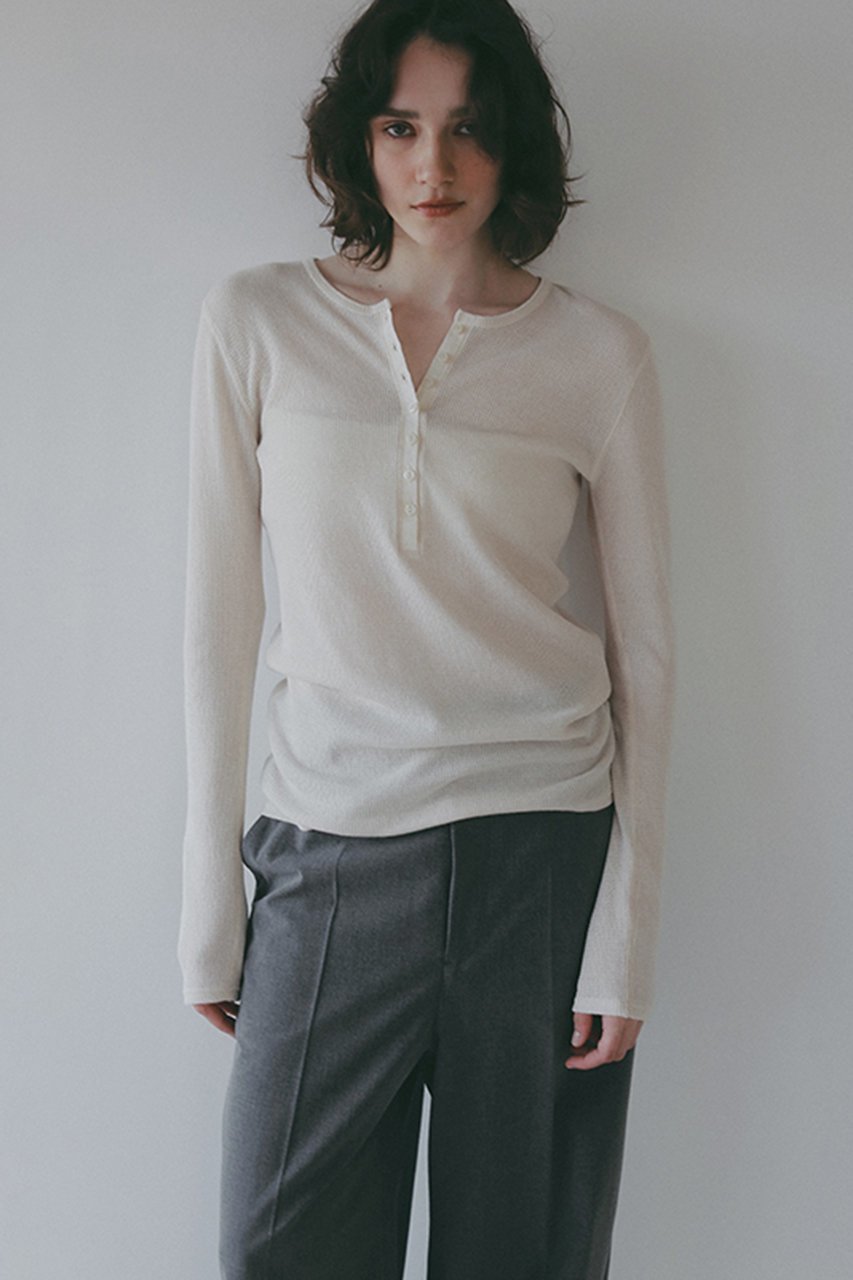 【エトレトウキョウ/ETRE TOKYO】のシアーワッフルヘンリーネックプルオーバー 人気、トレンドファッション・服の通販 founy(ファニー) 　ファッション　Fashion　レディースファッション　Fashion for Women　トップス・カットソー　Cut & Sew Tops　シャツ・ブラウス・オフィスカジュアル　Elegant Blouses & Button-Ups　ロングTシャツ・Tシャツ　Longline T-Shirts & Tees　カジュアルプルオーバー・ニットトップス　Pullovers & Knit Tops / Casual Pullovers　カットソー・ベーシックTシャツ　Cut-and-Sewn Tops / Stretch Tees & Basics　春　Spring　シンプル　Simple, Minimal　スリーブ　Sleeve, Long Sleeve / Short Sleeve　フィット　Fit, Slim Fit　フロント　Front, Front Design　ロング　Long, Long-Length　ワッフル　Waffle, Waffle Knit　おすすめ　Recommended / Our Picks　新作・新入荷　New Arrivals / New In　 other-1|ID: prp329100004932877 ipo3291000000037025463