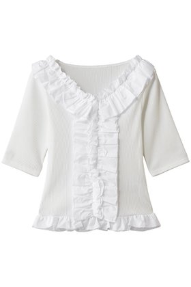 【マノフ/MANOF】のFRILL NECK RIB TOPS 大人の最旬トレンドファッション＆コーディネート founy(ファウニー) ファッション Fashion レディースファッション Fashion for Women トップス・カットソー Cut & Sew Tops シャツ・ブラウス・オフィスカジュアル Elegant Blouses & Button-Ups ロングTシャツ・Tシャツ Longline T-Shirts & Tees カットソー・ベーシックTシャツ Cut-and-Sewn Tops / Stretch Tees & Basics エレガント 上品 Elegant ショート Short, Short Length シンプル Simple, Minimal スリーブ Sleeve, Long Sleeve / Short Sleeve ハーフ Half, Half-Length フェミニン Feminine, Girly フリル Frill, Ruffle |ID:prp329100004932889