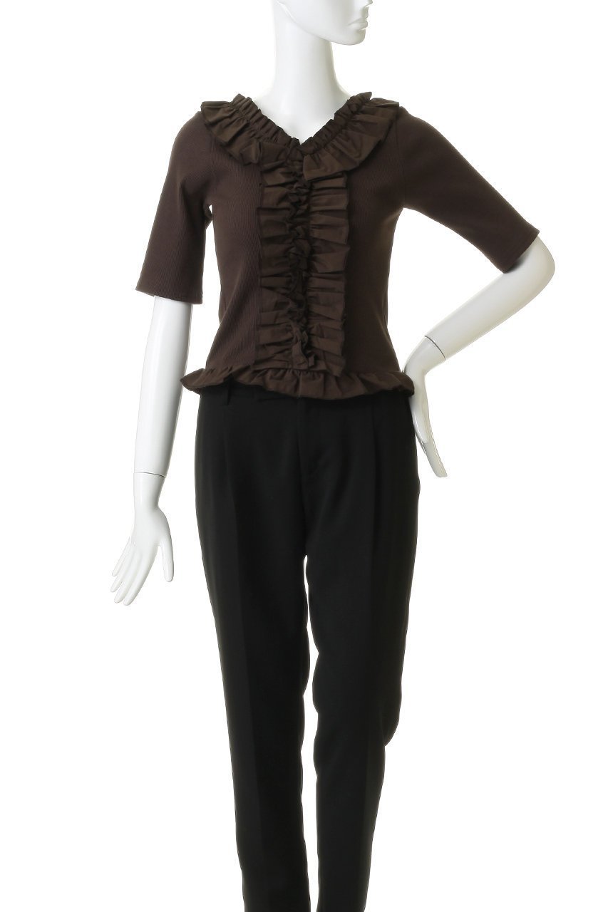 【マノフ/MANOF】のFRILL NECK RIB TOPS 人気、トレンドファッション・服の通販 founy(ファニー) 　ファッション　Fashion　レディースファッション　Fashion for Women　トップス・カットソー　Cut & Sew Tops　シャツ・ブラウス・オフィスカジュアル　Elegant Blouses & Button-Ups　ロングTシャツ・Tシャツ　Longline T-Shirts & Tees　カットソー・ベーシックTシャツ　Cut-and-Sewn Tops / Stretch Tees & Basics　エレガント 上品　Elegant　ショート　Short, Short Length　シンプル　Simple, Minimal　スリーブ　Sleeve, Long Sleeve / Short Sleeve　ハーフ　Half, Half-Length　フェミニン　Feminine, Girly　フリル　Frill, Ruffle　新作・新入荷　New Arrivals / New In　other-2|ID: prp329100004932889 ipo3291000000037025573