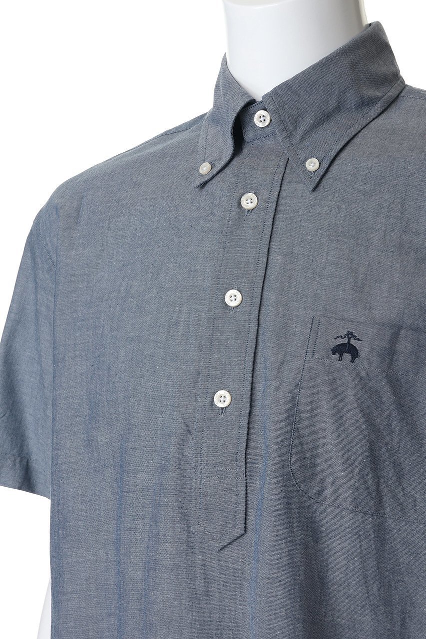 【ブルックス ブラザーズ/Brooks Brothers / MEN】の【MEN】コットンシャンブレー GFロゴ ショートスリーブ プルオーバーシャツ 人気、トレンドファッション・服の通販 founy(ファニー) 　ファッション　Fashion　メンズファッション　Fashion for Men　トップス・カットソー　Cut & Sew Tops　メンズシャツ　Shirts　おすすめ　Recommended / Our Picks　なめらか　Smooth, Silky Texture　インナー　Innerwear　ショート　Short, Short Length　シンプル　Simple, Minimal　ジャケット　Jacket, Outerwear　スリーブ　Sleeve, Long Sleeve / Short Sleeve　センター　Center, Center Line　ダウン　Down, Puffer　フロント　Front, Front Design　プリーツ　Pleats, Pleated　ボックス　Boxy, Box Shape　ポケット　Pocket, Pocket Detail　エレガント 上品　Elegant　半袖　Short Sleeve, Half Sleeve　定番　Standard, Basic Item　新作・新入荷　New Arrivals / New In　other-5|ID: prp329100004933009 ipo3291000000037026493