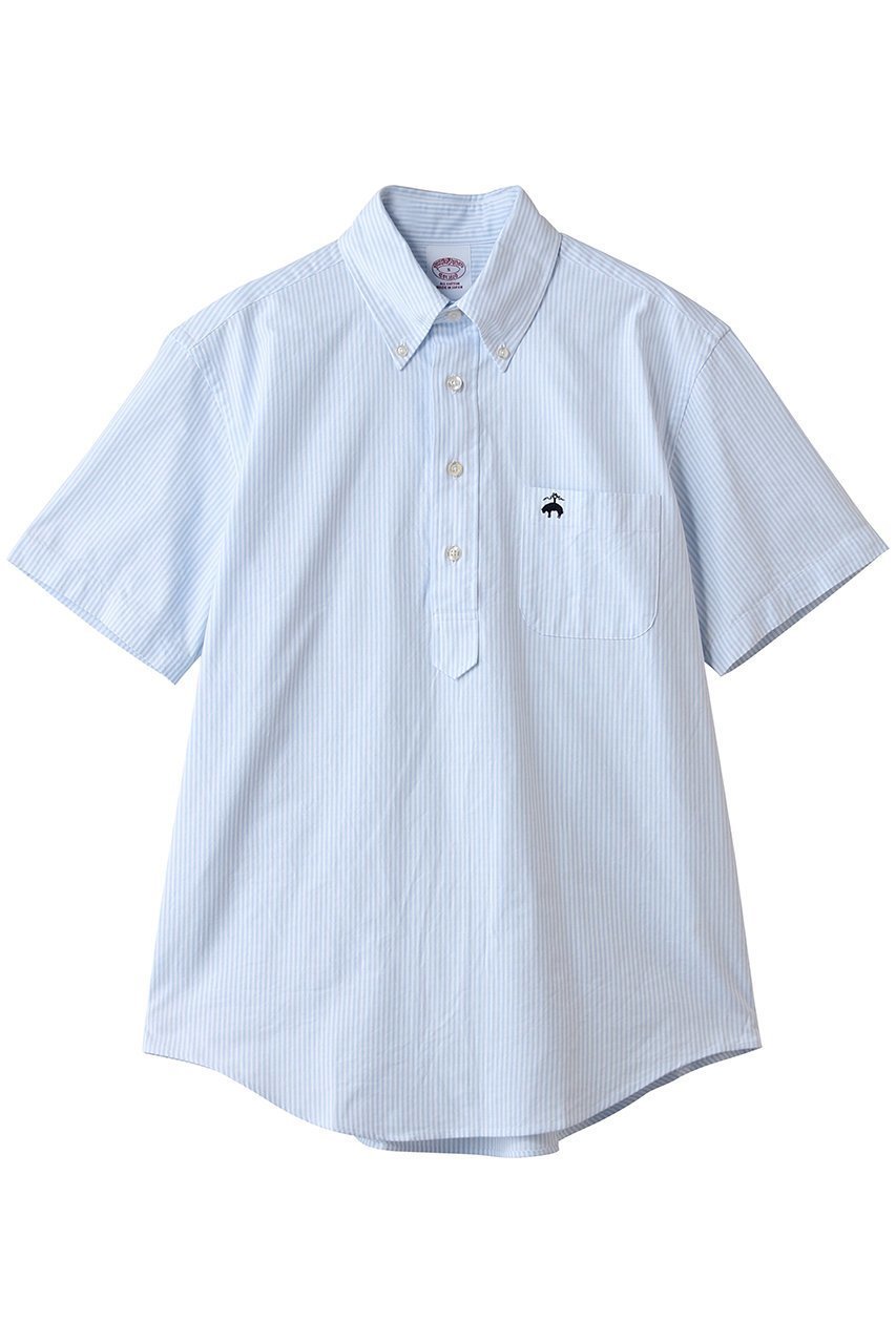 【ブルックス ブラザーズ/Brooks Brothers / MEN】の【MEN】コットンオックスフォード GFロゴ ショートスリーブ プルオーバーシャツ 人気、トレンドファッション・服の通販 founy(ファニー) 　ファッション　Fashion　メンズファッション　Fashion for Men　トップス・カットソー　Cut & Sew Tops　メンズシャツ　Shirts　ショート　Short, Short Length　シンプル　Simple, Minimal　ストライプ　Stripe, Striped Pattern　スリーブ　Sleeve, Long Sleeve / Short Sleeve　センター　Center, Center Line　ダウン　Down, Puffer　フロント　Front, Front Design　プリーツ　Pleats, Pleated　ボックス　Boxy, Box Shape　ポケット　Pocket, Pocket Detail　半袖　Short Sleeve, Half Sleeve　定番　Standard, Basic Item　新作・新入荷　New Arrivals / New In　 other-1|ID: prp329100004933011 ipo3291000000037026496