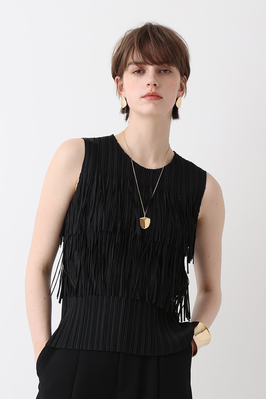 【アルアバイル/allureville】のプリーツフリンジプルオーバー 人気、トレンドファッション・服の通販 founy(ファニー) 　ファッション　Fashion　レディースファッション　Fashion for Women　トップス・カットソー　Cut & Sew Tops　キャミソール&ノースリーブ　Camisoles & Sleeveless Tops　シャツ・ブラウス・オフィスカジュアル　Elegant Blouses & Button-Ups　ロングTシャツ・Tシャツ　Longline T-Shirts & Tees　カジュアルプルオーバー・ニットトップス　Pullovers & Knit Tops / Casual Pullovers　カットソー・ベーシックTシャツ　Cut-and-Sewn Tops / Stretch Tees & Basics　キャミソール　Camisole, Spaghetti Strap Top　シンプル　Simple, Minimal　タンク　Tank Top, Sleeveless Top　バランス　Balance, Style Balance　フリンジ　Fringe, Tassel　プリーツ　Pleats, Pleated　ランダム　Random, Irregular　other-7|ID: prp329100004933047 ipo3291000000037026778