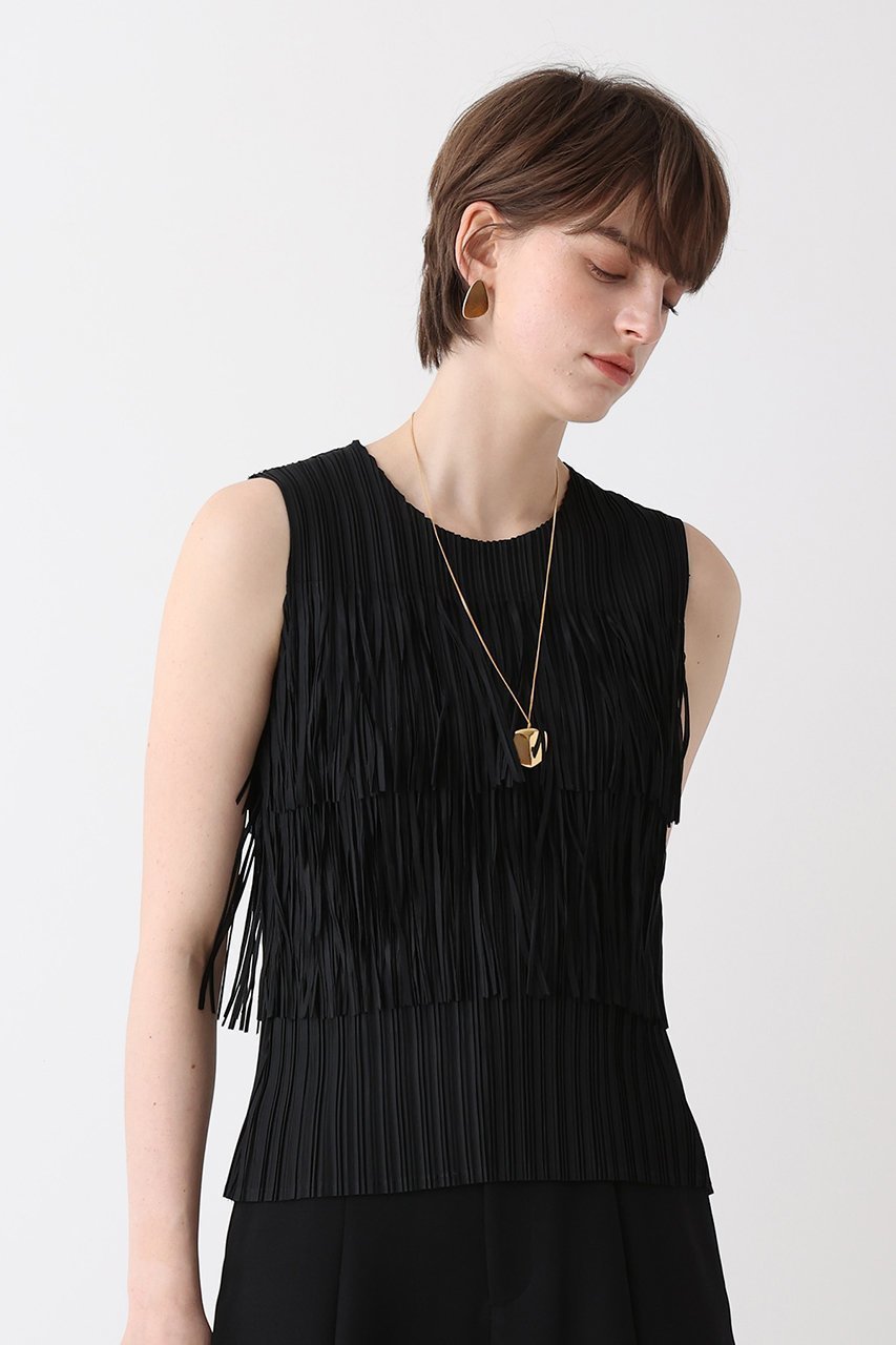 【アルアバイル/allureville】のプリーツフリンジプルオーバー 人気、トレンドファッション・服の通販 founy(ファニー) 　ファッション　Fashion　レディースファッション　Fashion for Women　トップス・カットソー　Cut & Sew Tops　キャミソール&ノースリーブ　Camisoles & Sleeveless Tops　シャツ・ブラウス・オフィスカジュアル　Elegant Blouses & Button-Ups　ロングTシャツ・Tシャツ　Longline T-Shirts & Tees　カジュアルプルオーバー・ニットトップス　Pullovers & Knit Tops / Casual Pullovers　カットソー・ベーシックTシャツ　Cut-and-Sewn Tops / Stretch Tees & Basics　キャミソール　Camisole, Spaghetti Strap Top　シンプル　Simple, Minimal　タンク　Tank Top, Sleeveless Top　バランス　Balance, Style Balance　フリンジ　Fringe, Tassel　プリーツ　Pleats, Pleated　ランダム　Random, Irregular　other-8|ID: prp329100004933047 ipo3291000000037026779