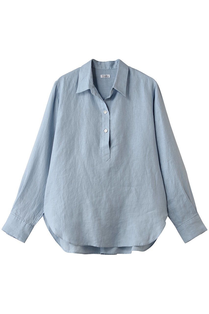 【ティアラ/Tiara】のリネンブラウス インテリア・キッズ・メンズ・レディースファッション・服の通販 founy(ファニー) 　ファッション　Fashion　レディースファッション　Fashion for Women　トップス・カットソー　Cut & Sew Tops　シャツ・ブラウス・オフィスカジュアル　Elegant Blouses & Button-Ups　シンプル　Simple, Minimal　スリーブ　Sleeve, Long Sleeve / Short Sleeve　リネン　Linen, Linen Fabric　ロング　Long, Long-Length　夏　Summer　新作・新入荷　New Arrivals / New In　春　Spring　S/S・春夏　SS, Spring/Summer, Warm Season　ブルー|ID: prp329100004933131 ipo3291000000037027315