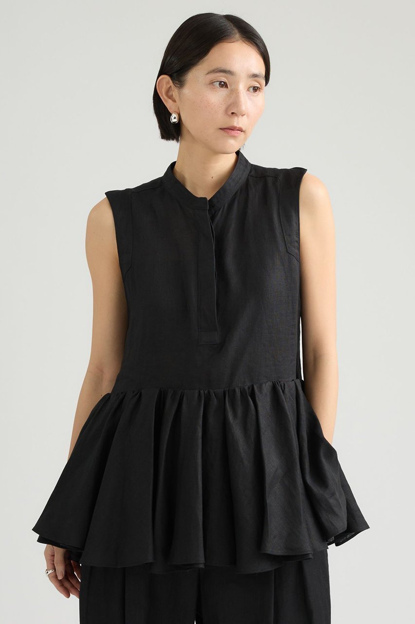 【カオス/Chaos】のカターニャチャンパカブラウス インテリア・キッズ・メンズ・レディースファッション・服の通販 founy(ファニー) 　ファッション　Fashion　レディースファッション　Fashion for Women　トップス・カットソー　Cut & Sew Tops　キャミソール&ノースリーブ　Camisoles & Sleeveless Tops　シャツ・ブラウス・オフィスカジュアル　Elegant Blouses & Button-Ups　キャンバス　Canvas, Canvas Fabric　吸水　Absorbent, Quick-Dry　定番　Standard, Basic Item　ノースリーブ　Sleeveless, No-Sleeve　フランス　France, French　フリル　Frill, Ruffle　フレンチ　French, French Style　ペプラム　Peplum, Flared Hem　ボトム　Bottoms, Lower Wear　リネン　Linen, Linen Fabric　ワッシャー　Washer, Crinkled Finish　おすすめ　Recommended / Our Picks　夏　Summer　エレガント 上品　Elegant　新作・新入荷　New Arrivals / New In　ブラック|ID: prp329100004933142 ipo3291000000037027380