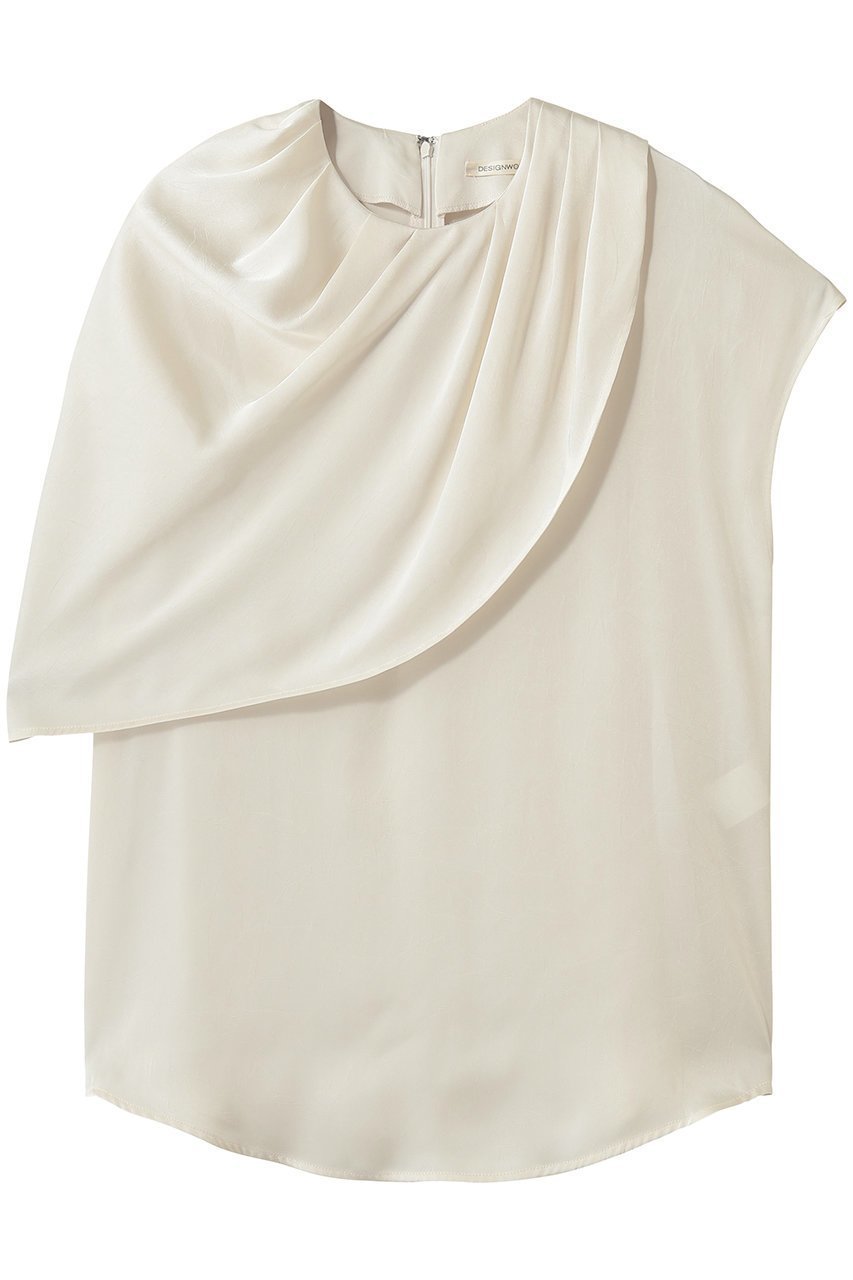 【デザイン ワークス/DESIGN WORKS】の【セットアップ対応】サテンアシンメトリーケープブラウス 人気、トレンドファッション・服の通販 founy(ファニー) 　ファッション　Fashion　レディースファッション　Fashion for Women　トップス・カットソー　Cut & Sew Tops　シャツ・ブラウス・オフィスカジュアル　Elegant Blouses & Button-Ups　アシンメトリー　Asymmetrical Style　サテン　Satin, Glossy Fabric　ショート　Short, Short Length　スリーブ　Sleeve, Long Sleeve / Short Sleeve　セットアップ　Set-Up, Coordinated Outfit　フレア　Flare, Flared　ボトム　Bottoms, Lower Wear　エレガント 上品　Elegant　新作・新入荷　New Arrivals / New In　 other-1|ID: prp329100004933146 ipo3291000000037027402