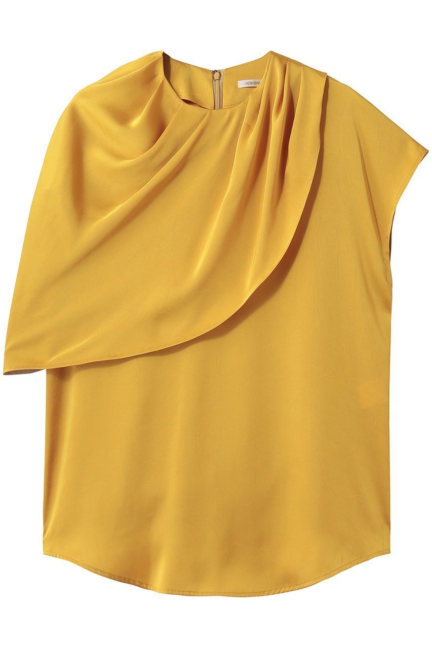 【デザイン ワークス/DESIGN WORKS】の【セットアップ対応】サテンアシンメトリーケープブラウス インテリア・キッズ・メンズ・レディースファッション・服の通販 founy(ファニー) 　ファッション　Fashion　レディースファッション　Fashion for Women　トップス・カットソー　Cut & Sew Tops　シャツ・ブラウス・オフィスカジュアル　Elegant Blouses & Button-Ups　アシンメトリー　Asymmetrical Style　サテン　Satin, Glossy Fabric　ショート　Short, Short Length　スリーブ　Sleeve, Long Sleeve / Short Sleeve　セットアップ　Set-Up, Coordinated Outfit　フレア　Flare, Flared　ボトム　Bottoms, Lower Wear　エレガント 上品　Elegant　新作・新入荷　New Arrivals / New In　イエロー|ID: prp329100004933146 ipo3291000000037027406