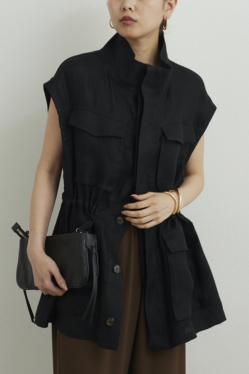 【ガリャルダガランテ/GALLARDAGALANTE】のフレンチリネンジレ インテリア・キッズ・メンズ・レディースファッション・服の通販 founy(ファニー) 　ファッション　Fashion　レディースファッション　Fashion for Women　アウター　Coat / Outerwear Collection　レディースジャケット・軽アウター　Jackets　エレガント 上品　Elegant　ジャケット　Jacket, Outerwear　スリーブ　Sleeve, Long Sleeve / Short Sleeve　フレンチ　French, French Style　ベスト　Vest, Waistcoat　ミリタリー　Military, Army Style　新作・新入荷　New Arrivals / New In　ブラック|ID: prp329100004933156 ipo3291000000037027467