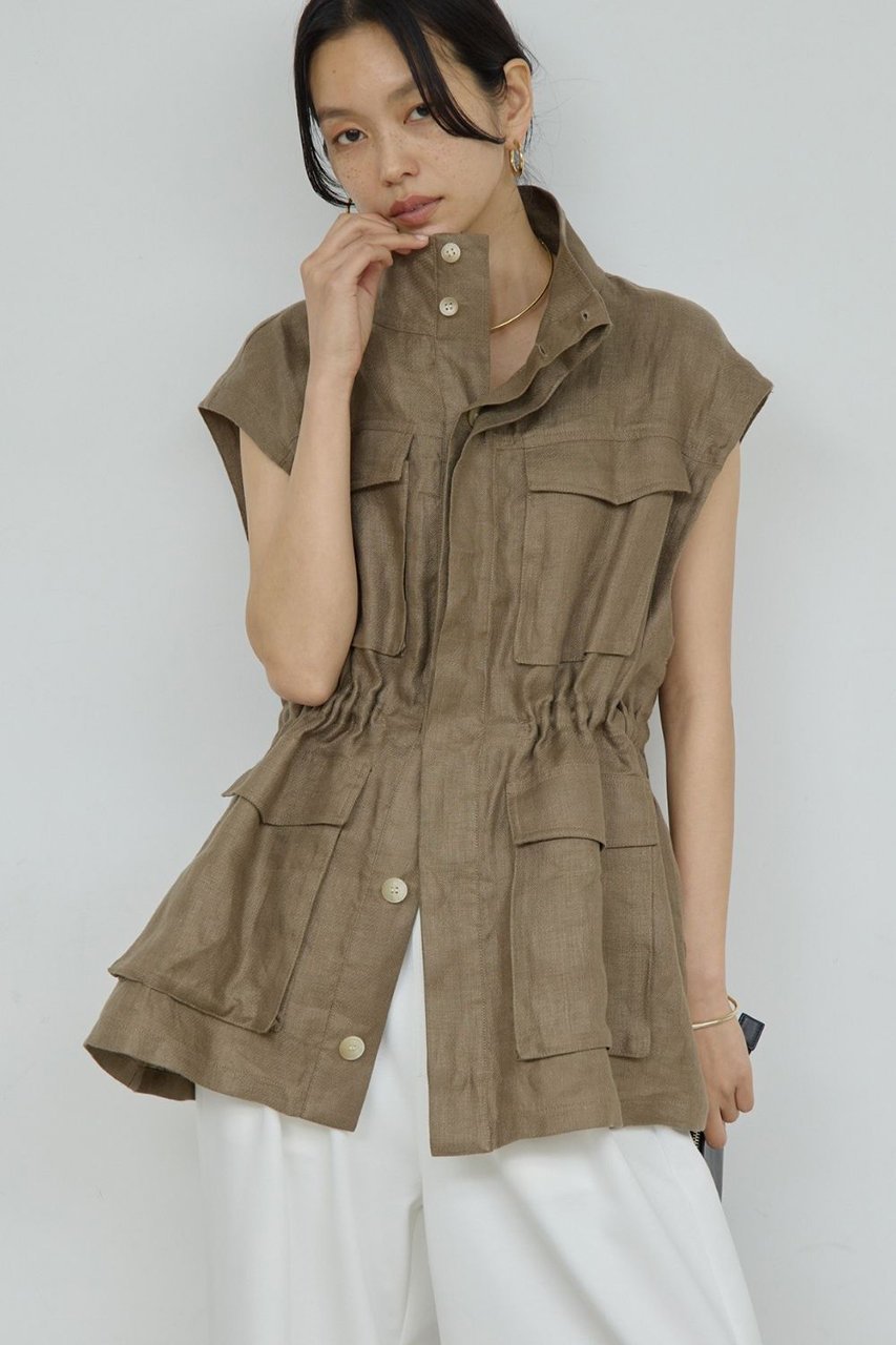 【ガリャルダガランテ/GALLARDAGALANTE】のフレンチリネンジレ インテリア・キッズ・メンズ・レディースファッション・服の通販 founy(ファニー) 　ファッション　Fashion　レディースファッション　Fashion for Women　アウター　Coat / Outerwear Collection　レディースジャケット・軽アウター　Jackets　エレガント 上品　Elegant　ジャケット　Jacket, Outerwear　スリーブ　Sleeve, Long Sleeve / Short Sleeve　フレンチ　French, French Style　ベスト　Vest, Waistcoat　ミリタリー　Military, Army Style　新作・新入荷　New Arrivals / New In　カーキ|ID: prp329100004933156 ipo3291000000037027468