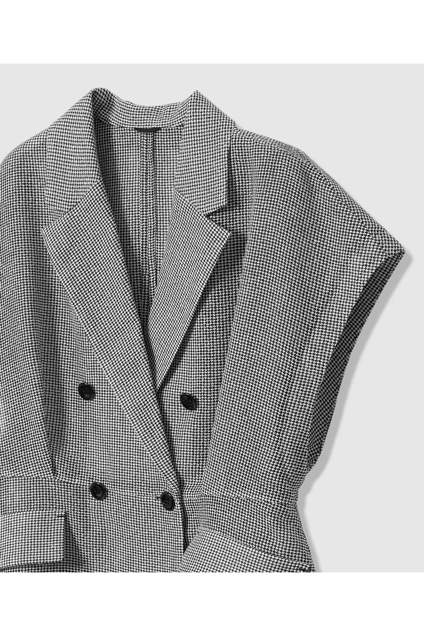 【アナイ/ANAYI】のカラミダブルペプラム ジャケット 人気、トレンドファッション・服の通販 founy(ファニー) 　ファッション　Fashion　レディースファッション　Fashion for Women　アウター　Coat / Outerwear Collection　レディースジャケット・軽アウター　Jackets　インナー　Innerwear　ジャケット　Jacket, Outerwear　ダブル　Double, Double-Breasted　チェック　Check, Plaid, Tartan　テーラード　Tailored, Tailored Fit　ノースリーブ　Sleeveless, No-Sleeve　ペプラム　Peplum, Flared Hem　モノトーン　Monotone, Black and White　新作・新入荷　New Arrivals / New In　other-3|ID: prp329100004933162 ipo3291000000037027517