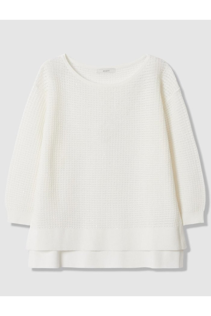 【アナイ/ANAYI】のトラフォラートミドル丈 プルオーバー インテリア・キッズ・メンズ・レディースファッション・服の通販 founy(ファニー) https://founy.com/ ファッション Fashion レディースファッション Fashion for Women トップス・カットソー Cut & Sew Tops ニット Knit Tops & Sweaters カジュアルプルオーバー・ニットトップス Pullovers & Knit Tops / Casual Pullovers イタリア Italy シンプル Simple, Minimal スパンコール Sequins, Sequin Embellishment スリット Slit, Slit Detail フェミニン Feminine, Girly フロント Front, Front Design ミドル Middle Length, Mid Height リラックス Relax, Relaxed Fit エレガント 上品 Elegant 新作・新入荷 New Arrivals / New In 透かし Cut-Out, Lacework |ID: prp329100004933182 ipo3291000000037027642