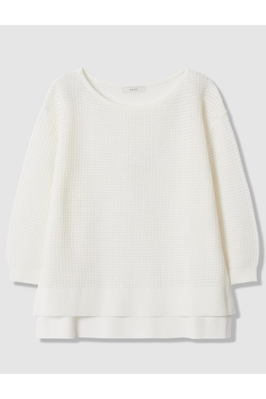 【アナイ/ANAYI】のトラフォラートミドル丈 プルオーバー インテリア・キッズ・メンズ・レディースファッション・服の通販 founy(ファニー) 　ファッション　Fashion　レディースファッション　Fashion for Women　トップス・カットソー　Cut & Sew Tops　ニット　Knit Tops & Sweaters　カジュアルプルオーバー・ニットトップス　Pullovers & Knit Tops / Casual Pullovers　イタリア　Italy　シンプル　Simple, Minimal　スパンコール　Sequins, Sequin Embellishment　スリット　Slit, Slit Detail　フェミニン　Feminine, Girly　フロント　Front, Front Design　ミドル　Middle Length, Mid Height　リラックス　Relax, Relaxed Fit　エレガント 上品　Elegant　新作・新入荷　New Arrivals / New In　透かし　Cut-Out, Lacework　オフホワイト|ID: prp329100004933182 ipo3291000000037027643