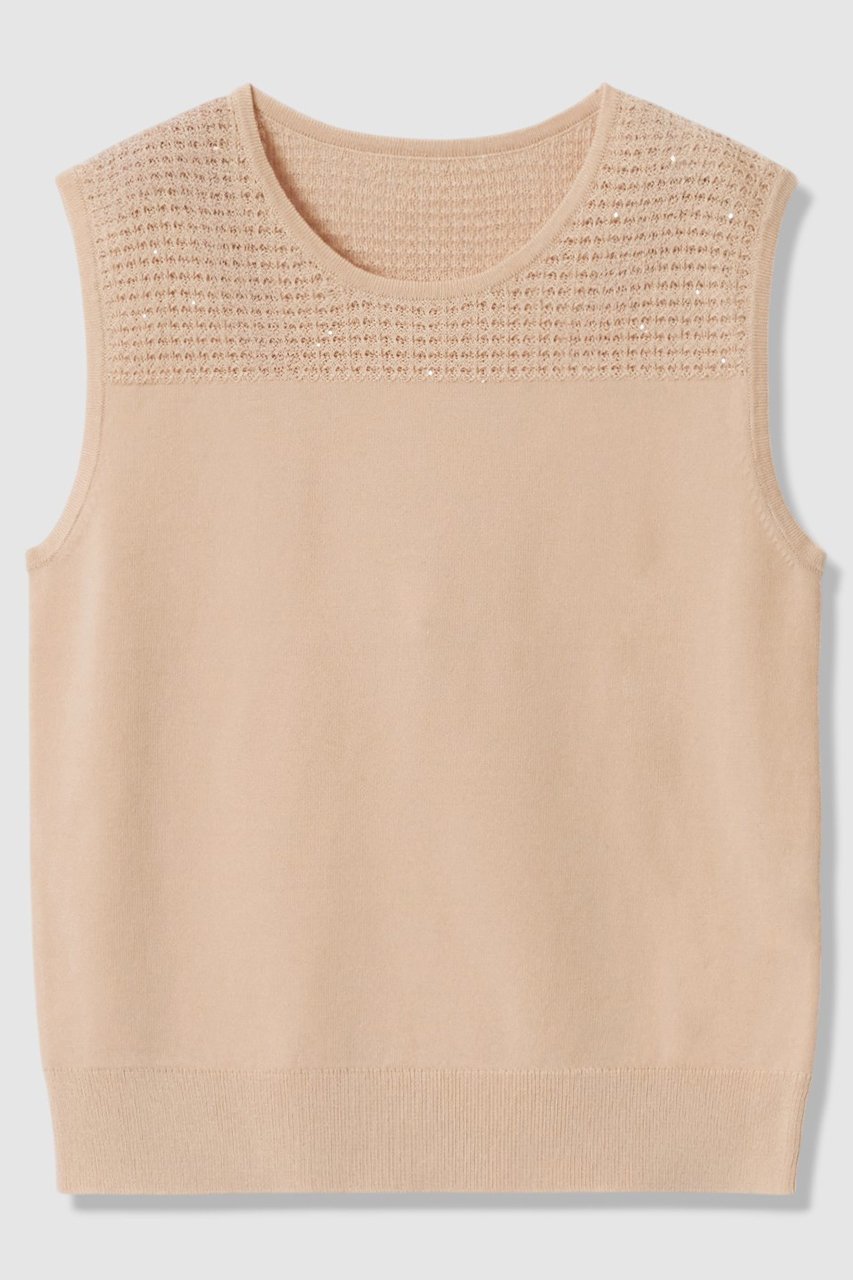 【アナイ/ANAYI】の【セットアップ対応商品】トラフォラートノースリーブ インテリア・キッズ・メンズ・レディースファッション・服の通販 founy(ファニー) 　ファッション　Fashion　レディースファッション　Fashion for Women　トップス・カットソー　Cut & Sew Tops　ニット　Knit Tops & Sweaters　キャミソール&ノースリーブ　Camisoles & Sleeveless Tops　カジュアルプルオーバー・ニットトップス　Pullovers & Knit Tops / Casual Pullovers　アンサンブル　Ensemble Set　イタリア　Italy　カーディガン　Cardigan, Knitwear　シンプル　Simple, Minimal　スパンコール　Sequins, Sequin Embellishment　セットアップ　Set-Up, Coordinated Outfit　透かし　Cut-Out, Lacework　デコルテ　Décolleté, Neckline　半袖　Short Sleeve, Half Sleeve　おすすめ　Recommended / Our Picks　エレガント 上品　Elegant　新作・新入荷　New Arrivals / New In　ベージュ|ID: prp329100004933185 ipo3291000000037027662