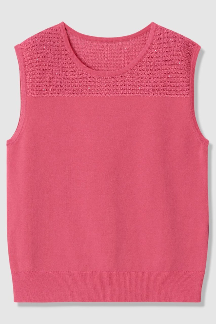 【アナイ/ANAYI】の【セットアップ対応商品】トラフォラートノースリーブ インテリア・キッズ・メンズ・レディースファッション・服の通販 founy(ファニー) 　ファッション　Fashion　レディースファッション　Fashion for Women　トップス・カットソー　Cut & Sew Tops　ニット　Knit Tops & Sweaters　キャミソール&ノースリーブ　Camisoles & Sleeveless Tops　カジュアルプルオーバー・ニットトップス　Pullovers & Knit Tops / Casual Pullovers　アンサンブル　Ensemble Set　イタリア　Italy　カーディガン　Cardigan, Knitwear　シンプル　Simple, Minimal　スパンコール　Sequins, Sequin Embellishment　セットアップ　Set-Up, Coordinated Outfit　透かし　Cut-Out, Lacework　デコルテ　Décolleté, Neckline　半袖　Short Sleeve, Half Sleeve　おすすめ　Recommended / Our Picks　エレガント 上品　Elegant　新作・新入荷　New Arrivals / New In　ピンク|ID: prp329100004933185 ipo3291000000037027663