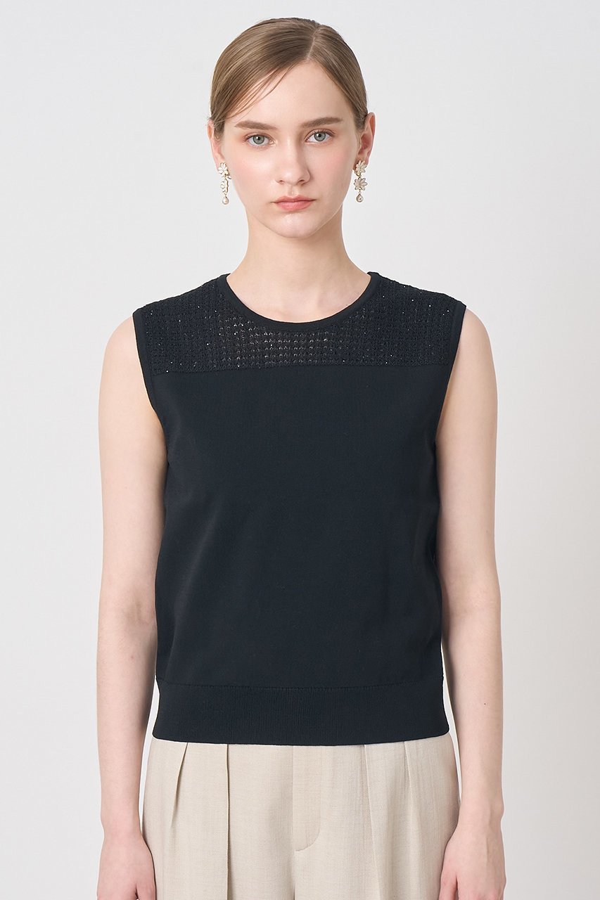 【アナイ/ANAYI】の【セットアップ対応商品】トラフォラートノースリーブ 人気、トレンドファッション・服の通販 founy(ファニー) 　ファッション　Fashion　レディースファッション　Fashion for Women　トップス・カットソー　Cut & Sew Tops　ニット　Knit Tops & Sweaters　キャミソール&ノースリーブ　Camisoles & Sleeveless Tops　カジュアルプルオーバー・ニットトップス　Pullovers & Knit Tops / Casual Pullovers　アンサンブル　Ensemble Set　イタリア　Italy　カーディガン　Cardigan, Knitwear　シンプル　Simple, Minimal　スパンコール　Sequins, Sequin Embellishment　セットアップ　Set-Up, Coordinated Outfit　透かし　Cut-Out, Lacework　デコルテ　Décolleté, Neckline　半袖　Short Sleeve, Half Sleeve　おすすめ　Recommended / Our Picks　エレガント 上品　Elegant　新作・新入荷　New Arrivals / New In　other-7|ID: prp329100004933185 ipo3291000000037027674