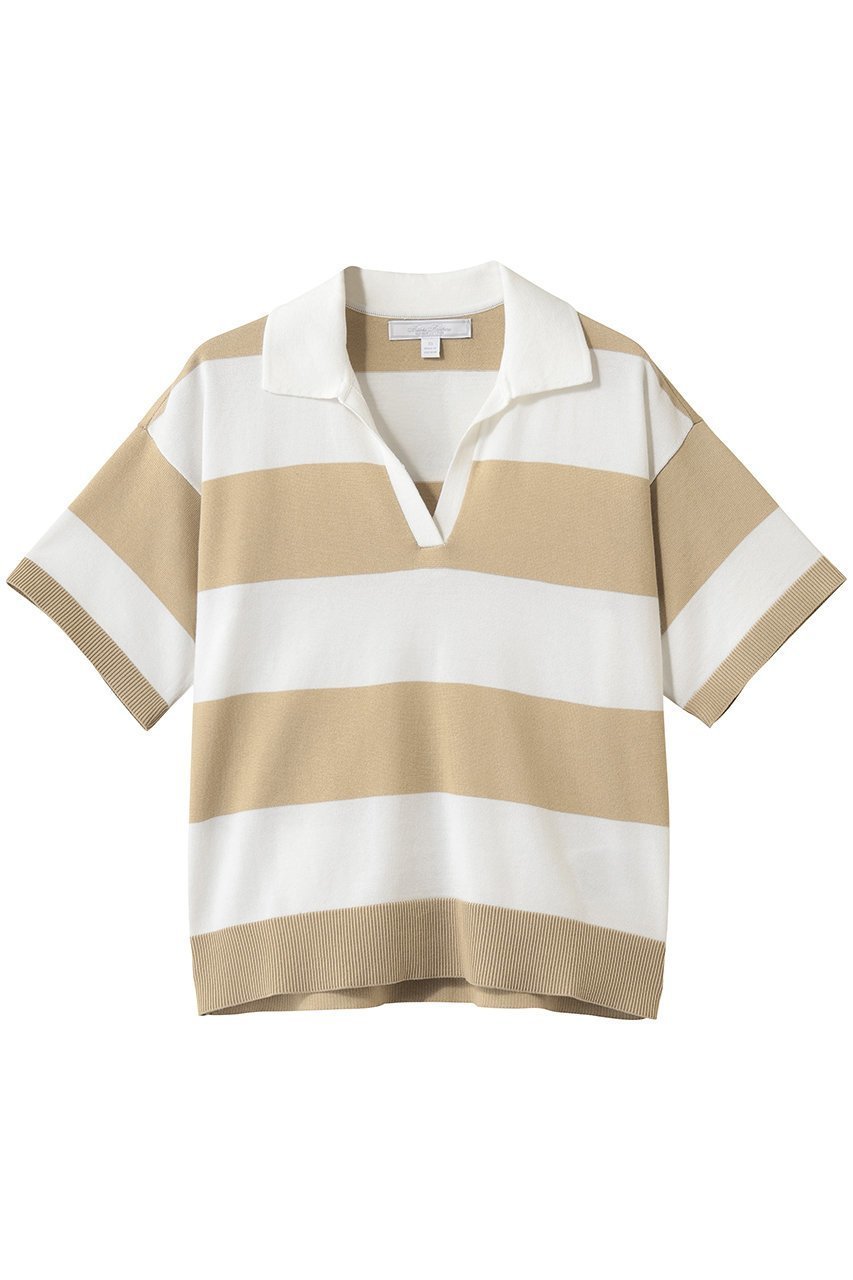 【ブルックス ブラザーズ/Brooks Brothers】のスーピマコットン ラグビーストライプ ショートスリーブ ポロセーター インテリア・キッズ・メンズ・レディースファッション・服の通販 founy(ファニー) 　ファッション　Fashion　レディースファッション　Fashion for Women　トップス・カットソー　Cut & Sew Tops　ニット　Knit Tops & Sweaters　カジュアルプルオーバー・ニットトップス　Pullovers & Knit Tops / Casual Pullovers　なめらか　Smooth, Silky Texture　エレガント 上品　Elegant　コンパクト　Compact, Small Size　ショート　Short, Short Length　ストライプ　Stripe, Striped Pattern　スポーティ　Sporty, Casual Athletic　スリーブ　Sleeve, Long Sleeve / Short Sleeve　セーター　Sweater, Knitwear　デニム　Denim, Jeans Material　トレンド　Trend, Trending Now　フェミニン　Feminine, Girly　新作・新入荷　New Arrivals / New In　ベージュ|ID: prp329100004933195 ipo3291000000037027759