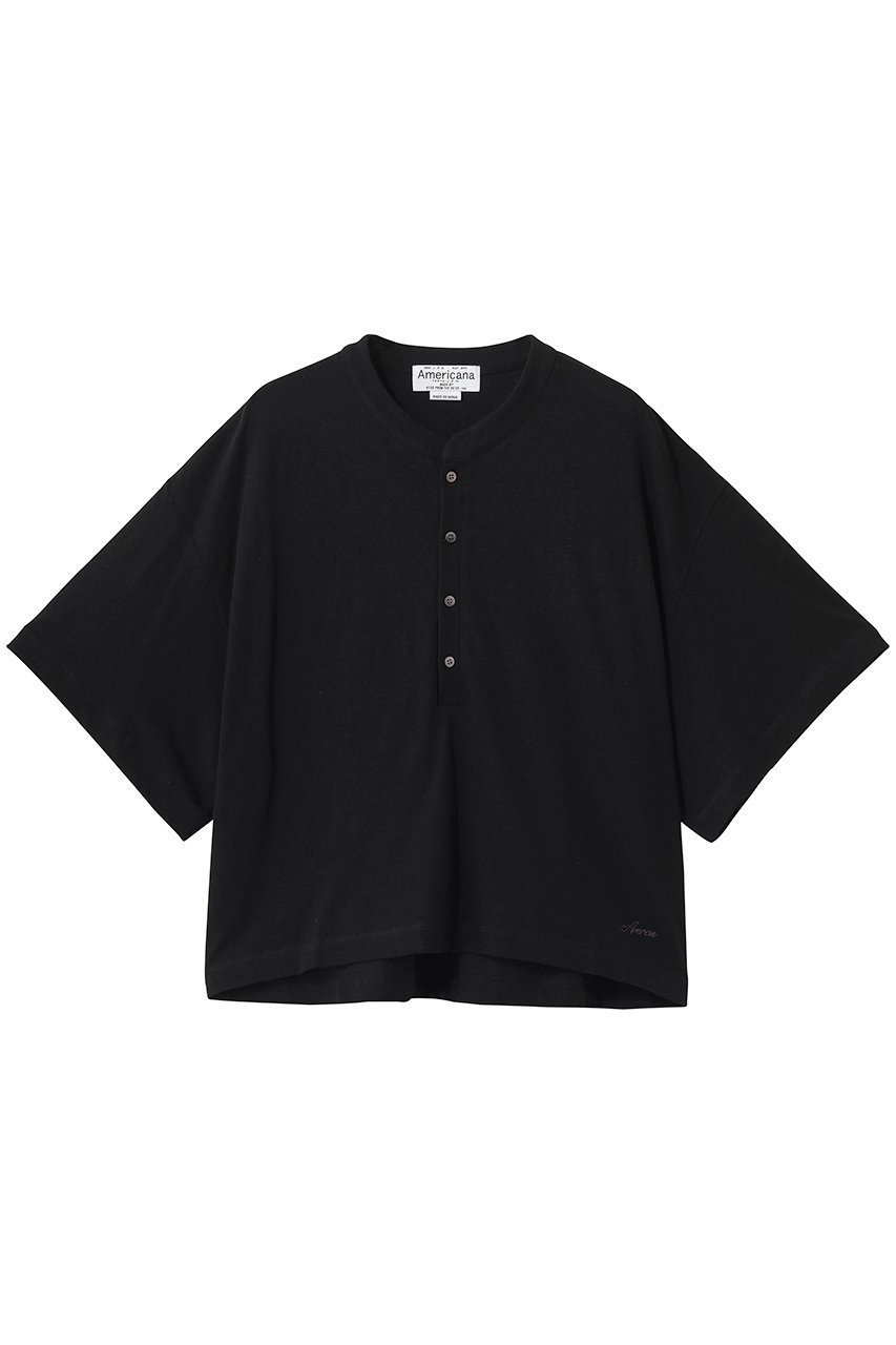 【アメリカーナ/Americana】のヘンリーネックワイドTシャツ インテリア・キッズ・メンズ・レディースファッション・服の通販 founy(ファニー) 　ファッション　Fashion　レディースファッション　Fashion for Women　トップス・カットソー　Cut & Sew Tops　シャツ・ブラウス・オフィスカジュアル　Elegant Blouses & Button-Ups　ロングTシャツ・Tシャツ　Longline T-Shirts & Tees　カットソー・ベーシックTシャツ　Cut-and-Sewn Tops / Stretch Tees & Basics　カットソー　Cut and Sewn Top　ショート　Short, Short Length　スラックス　Slacks, Dress Pants　スリーブ　Sleeve, Long Sleeve / Short Sleeve　センター　Center, Center Line　デニム　Denim, Jeans Material　フォルム　Silhouette, Form　ルーズ　Loose, Oversized　ワイド　Wide, Wide Fit　定番　Standard, Basic Item　新作・新入荷　New Arrivals / New In　ブラック|ID: prp329100004935548 ipo3291000000037037879