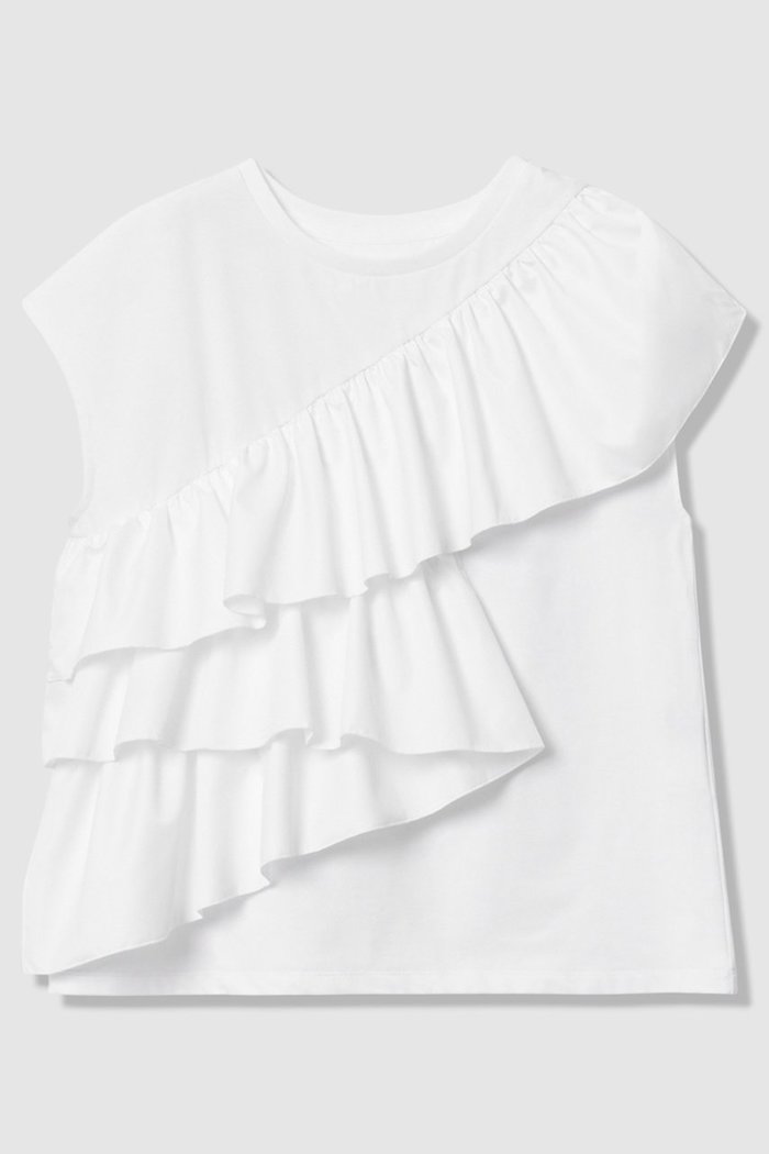 【アルアバイル/allureville】の【LOULOU WILLOUGHBY】スパイラルフリルTシャツ インテリア・キッズ・メンズ・レディースファッション・服の通販 founy(ファニー) https://founy.com/ ファッション Fashion レディースファッション Fashion for Women トップス・カットソー Cut & Sew Tops キャミソール&ノースリーブ Camisoles & Sleeveless Tops シャツ・ブラウス・オフィスカジュアル Elegant Blouses & Button-Ups ロングTシャツ・Tシャツ Longline T-Shirts & Tees カットソー・ベーシックTシャツ Cut-and-Sewn Tops / Stretch Tees & Basics キャミソール Camisole, Spaghetti Strap Top ギャザー Gathered, Ruffled シンプル Simple, Minimal タフタ Taffeta, Structured Fabric タンク Tank Top, Sleeveless Top フリル Frill, Ruffle 再入荷 Restock / Back in Stock 夏 Summer |ID: prp329100004935550 ipo3291000000037037890