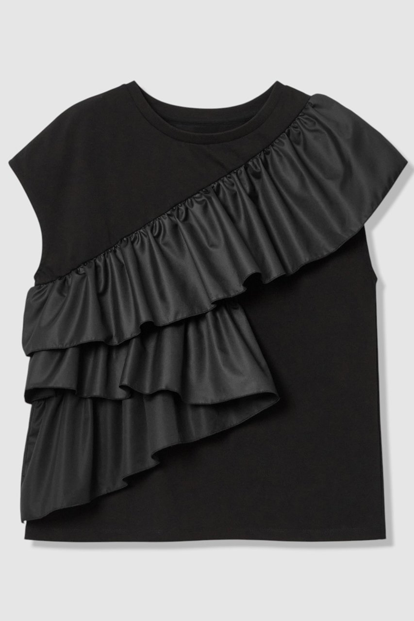 【アルアバイル/allureville】の【LOULOU WILLOUGHBY】スパイラルフリルTシャツ インテリア・キッズ・メンズ・レディースファッション・服の通販 founy(ファニー) 　ファッション　Fashion　レディースファッション　Fashion for Women　トップス・カットソー　Cut & Sew Tops　キャミソール&ノースリーブ　Camisoles & Sleeveless Tops　シャツ・ブラウス・オフィスカジュアル　Elegant Blouses & Button-Ups　ロングTシャツ・Tシャツ　Longline T-Shirts & Tees　カットソー・ベーシックTシャツ　Cut-and-Sewn Tops / Stretch Tees & Basics　キャミソール　Camisole, Spaghetti Strap Top　ギャザー　Gathered, Ruffled　シンプル　Simple, Minimal　タフタ　Taffeta, Structured Fabric　タンク　Tank Top, Sleeveless Top　フリル　Frill, Ruffle　再入荷　Restock / Back in Stock　夏　Summer　ブラック|ID: prp329100004935550 ipo3291000000037037892