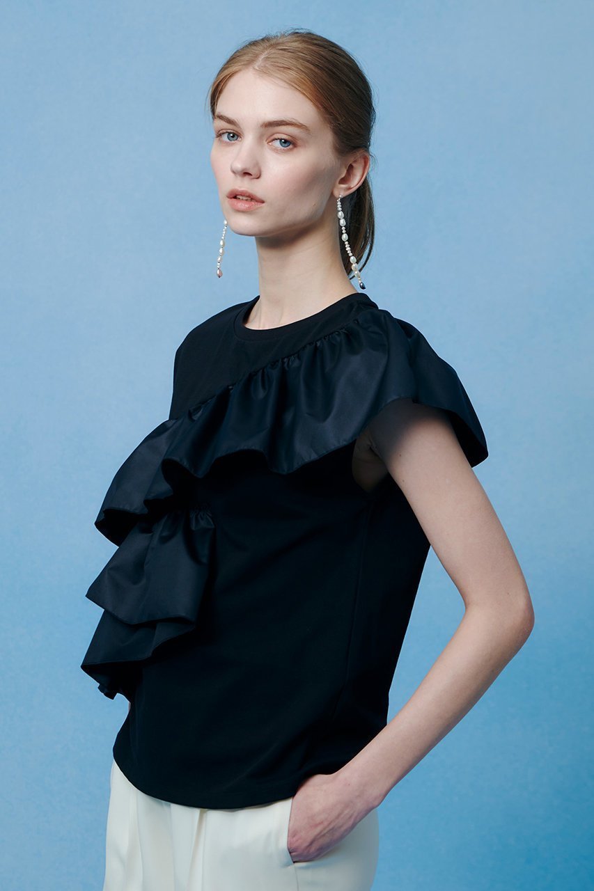 【アルアバイル/allureville】の【LOULOU WILLOUGHBY】スパイラルフリルTシャツ 人気、トレンドファッション・服の通販 founy(ファニー) 　ファッション　Fashion　レディースファッション　Fashion for Women　トップス・カットソー　Cut & Sew Tops　キャミソール&ノースリーブ　Camisoles & Sleeveless Tops　シャツ・ブラウス・オフィスカジュアル　Elegant Blouses & Button-Ups　ロングTシャツ・Tシャツ　Longline T-Shirts & Tees　カットソー・ベーシックTシャツ　Cut-and-Sewn Tops / Stretch Tees & Basics　キャミソール　Camisole, Spaghetti Strap Top　ギャザー　Gathered, Ruffled　シンプル　Simple, Minimal　タフタ　Taffeta, Structured Fabric　タンク　Tank Top, Sleeveless Top　フリル　Frill, Ruffle　再入荷　Restock / Back in Stock　夏　Summer　other-7|ID: prp329100004935550 ipo3291000000037037898