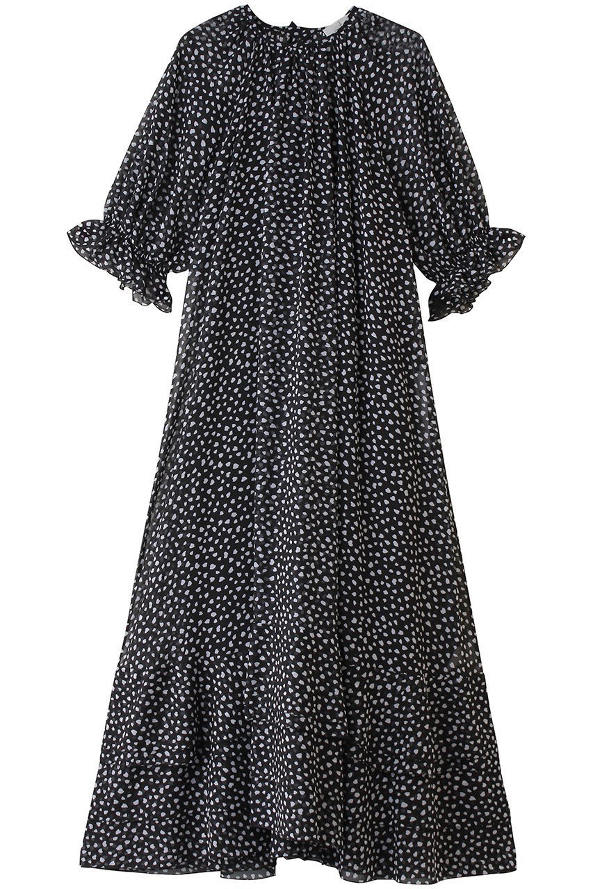 【ジェイドット/j.】のシフォンジョーゼット プリントワンピース インテリア・キッズ・メンズ・レディースファッション・服の通販 founy(ファニー) 　ファッション　Fashion　レディースファッション　Fashion for Women　ワンピース　Dresses　チュニック　Tunic Tops & Dresses　シフォン　Chiffon, Lightweight Fabric　ジョーゼット　Georgette, Semi-Sheer Fabric　チュニック　Tunic, Long Top　ドット　Polka Dot, Dot Pattern　フェミニン　Feminine, Girly　プリント　Print, Printed Pattern　モノトーン　Monotone, Black and White　ロング　Long, Long-Length　夏　Summer　新作・新入荷　New Arrivals / New In　春　Spring　S/S・春夏　SS, Spring/Summer, Warm Season　ブラック|ID: prp329100004935554 ipo3291000000037037929