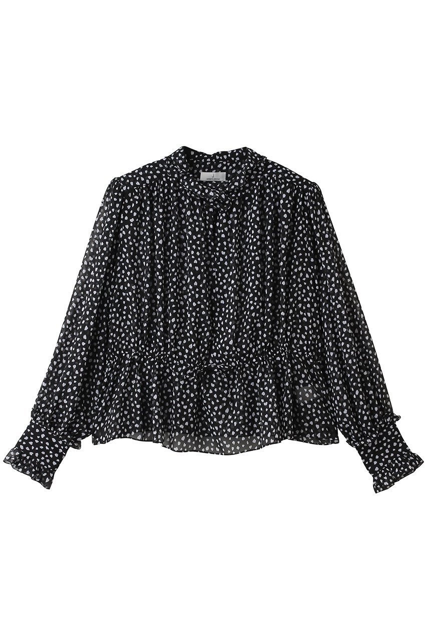 【ジェイドット/j.】のシフォンジョーゼット スタンドフリルブラウス インテリア・キッズ・メンズ・レディースファッション・服の通販 founy(ファニー) 　ファッション　Fashion　レディースファッション　Fashion for Women　トップス・カットソー　Cut & Sew Tops　シャツ・ブラウス・オフィスカジュアル　Elegant Blouses & Button-Ups　ギャザー　Gathered, Ruffled　シフォン　Chiffon, Lightweight Fabric　ジョーゼット　Georgette, Semi-Sheer Fabric　スタンド　Stand Collar, Upright Stand　スリーブ　Sleeve, Long Sleeve / Short Sleeve　ドット　Polka Dot, Dot Pattern　フェミニン　Feminine, Girly　フリル　Frill, Ruffle　モノトーン　Monotone, Black and White　ロング　Long, Long-Length　定番　Standard, Basic Item　新作・新入荷　New Arrivals / New In　ブラック|ID: prp329100004935560 ipo3291000000037037980