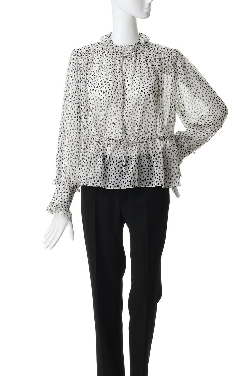 【ジェイドット/j.】のシフォンジョーゼット スタンドフリルブラウス 人気、トレンドファッション・服の通販 founy(ファニー) 　ファッション　Fashion　レディースファッション　Fashion for Women　トップス・カットソー　Cut & Sew Tops　シャツ・ブラウス・オフィスカジュアル　Elegant Blouses & Button-Ups　ギャザー　Gathered, Ruffled　シフォン　Chiffon, Lightweight Fabric　ジョーゼット　Georgette, Semi-Sheer Fabric　スタンド　Stand Collar, Upright Stand　スリーブ　Sleeve, Long Sleeve / Short Sleeve　ドット　Polka Dot, Dot Pattern　フェミニン　Feminine, Girly　フリル　Frill, Ruffle　モノトーン　Monotone, Black and White　ロング　Long, Long-Length　定番　Standard, Basic Item　新作・新入荷　New Arrivals / New In　other-2|ID: prp329100004935560 ipo3291000000037037981