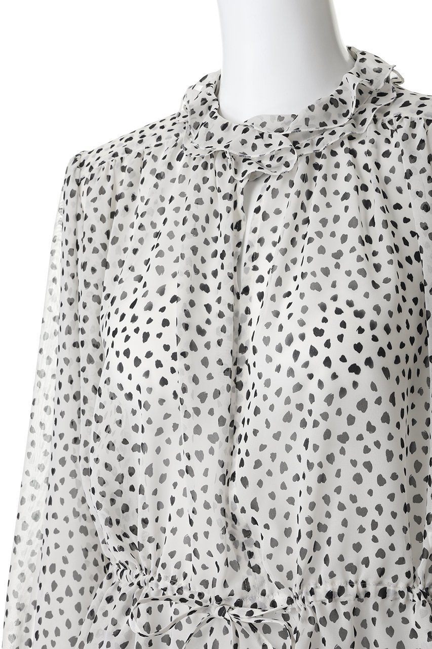 【ジェイドット/j.】のシフォンジョーゼット スタンドフリルブラウス 人気、トレンドファッション・服の通販 founy(ファニー) 　ファッション　Fashion　レディースファッション　Fashion for Women　トップス・カットソー　Cut & Sew Tops　シャツ・ブラウス・オフィスカジュアル　Elegant Blouses & Button-Ups　ギャザー　Gathered, Ruffled　シフォン　Chiffon, Lightweight Fabric　ジョーゼット　Georgette, Semi-Sheer Fabric　スタンド　Stand Collar, Upright Stand　スリーブ　Sleeve, Long Sleeve / Short Sleeve　ドット　Polka Dot, Dot Pattern　フェミニン　Feminine, Girly　フリル　Frill, Ruffle　モノトーン　Monotone, Black and White　ロング　Long, Long-Length　定番　Standard, Basic Item　新作・新入荷　New Arrivals / New In　other-5|ID: prp329100004935560 ipo3291000000037037984