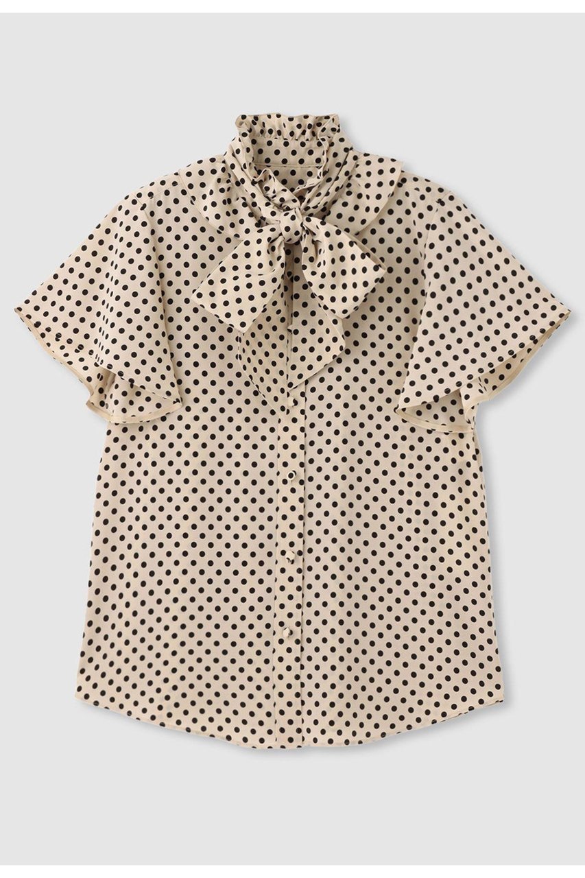 【アルアバイル/allureville】の【LOULOU WILLOUGHBY】デシンドットフレアスリーブブラウス インテリア・キッズ・メンズ・レディースファッション・服の通販 founy(ファニー) 　ファッション　Fashion　レディースファッション　Fashion for Women　トップス・カットソー　Cut & Sew Tops　シャツ・ブラウス・オフィスカジュアル　Elegant Blouses & Button-Ups　クラシカル　Classical, Vintage-Inspired　ショート　Short, Short Length　スリーブ　Sleeve, Long Sleeve / Short Sleeve　ドット　Polka Dot, Dot Pattern　フリル　Frill, Ruffle　フレア　Flare, Flared　リボン　Ribbon, Bow　エレガント 上品　Elegant　新作・新入荷　New Arrivals / New In　ライトベージュ|ID: prp329100004935563 ipo3291000000037038007