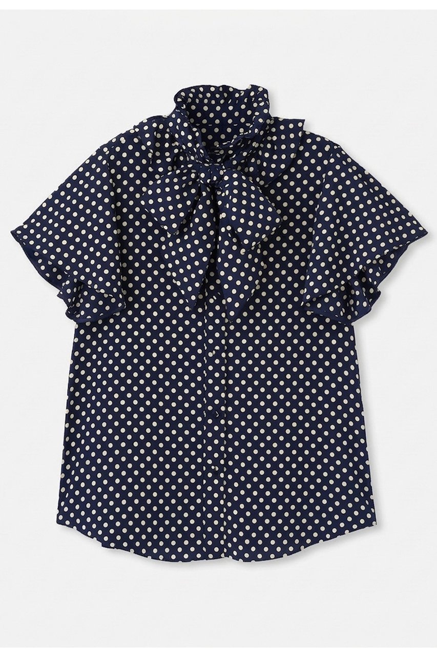 【アルアバイル/allureville】の【LOULOU WILLOUGHBY】デシンドットフレアスリーブブラウス インテリア・キッズ・メンズ・レディースファッション・服の通販 founy(ファニー) 　ファッション　Fashion　レディースファッション　Fashion for Women　トップス・カットソー　Cut & Sew Tops　シャツ・ブラウス・オフィスカジュアル　Elegant Blouses & Button-Ups　クラシカル　Classical, Vintage-Inspired　ショート　Short, Short Length　スリーブ　Sleeve, Long Sleeve / Short Sleeve　ドット　Polka Dot, Dot Pattern　フリル　Frill, Ruffle　フレア　Flare, Flared　リボン　Ribbon, Bow　エレガント 上品　Elegant　新作・新入荷　New Arrivals / New In　ネイビー|ID: prp329100004935563 ipo3291000000037038008