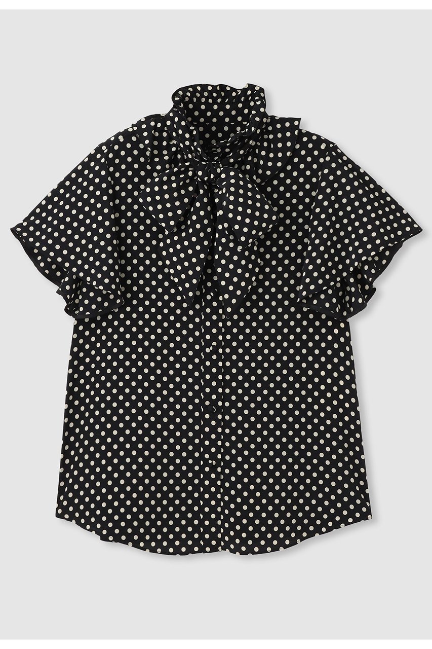 【アルアバイル/allureville】の【LOULOU WILLOUGHBY】デシンドットフレアスリーブブラウス インテリア・キッズ・メンズ・レディースファッション・服の通販 founy(ファニー) 　ファッション　Fashion　レディースファッション　Fashion for Women　トップス・カットソー　Cut & Sew Tops　シャツ・ブラウス・オフィスカジュアル　Elegant Blouses & Button-Ups　クラシカル　Classical, Vintage-Inspired　ショート　Short, Short Length　スリーブ　Sleeve, Long Sleeve / Short Sleeve　ドット　Polka Dot, Dot Pattern　フリル　Frill, Ruffle　フレア　Flare, Flared　リボン　Ribbon, Bow　エレガント 上品　Elegant　新作・新入荷　New Arrivals / New In　ブラック|ID: prp329100004935563 ipo3291000000037038009