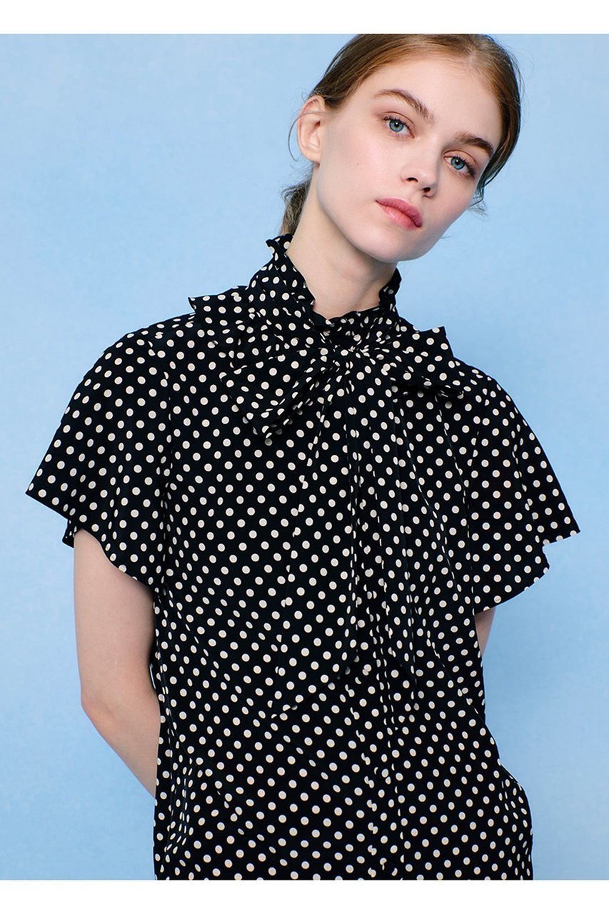 【アルアバイル/allureville】の【LOULOU WILLOUGHBY】デシンドットフレアスリーブブラウス 人気、トレンドファッション・服の通販 founy(ファニー) 　ファッション　Fashion　レディースファッション　Fashion for Women　トップス・カットソー　Cut & Sew Tops　シャツ・ブラウス・オフィスカジュアル　Elegant Blouses & Button-Ups　クラシカル　Classical, Vintage-Inspired　ショート　Short, Short Length　スリーブ　Sleeve, Long Sleeve / Short Sleeve　ドット　Polka Dot, Dot Pattern　フリル　Frill, Ruffle　フレア　Flare, Flared　リボン　Ribbon, Bow　エレガント 上品　Elegant　新作・新入荷　New Arrivals / New In　other-5|ID: prp329100004935563 ipo3291000000037038013