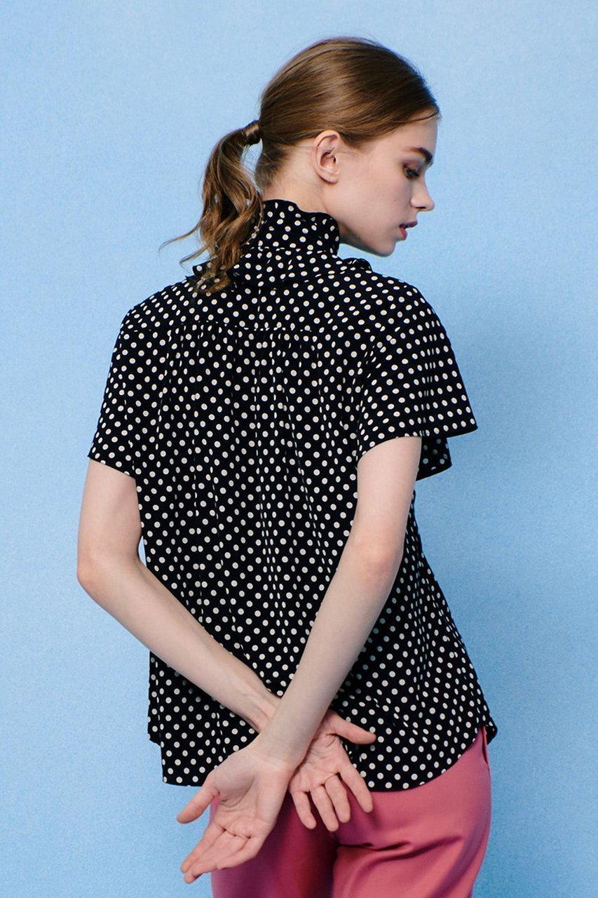 【アルアバイル/allureville】の【LOULOU WILLOUGHBY】デシンドットフレアスリーブブラウス 人気、トレンドファッション・服の通販 founy(ファニー) 　ファッション　Fashion　レディースファッション　Fashion for Women　トップス・カットソー　Cut & Sew Tops　シャツ・ブラウス・オフィスカジュアル　Elegant Blouses & Button-Ups　クラシカル　Classical, Vintage-Inspired　ショート　Short, Short Length　スリーブ　Sleeve, Long Sleeve / Short Sleeve　ドット　Polka Dot, Dot Pattern　フリル　Frill, Ruffle　フレア　Flare, Flared　リボン　Ribbon, Bow　エレガント 上品　Elegant　新作・新入荷　New Arrivals / New In　other-7|ID: prp329100004935563 ipo3291000000037038015