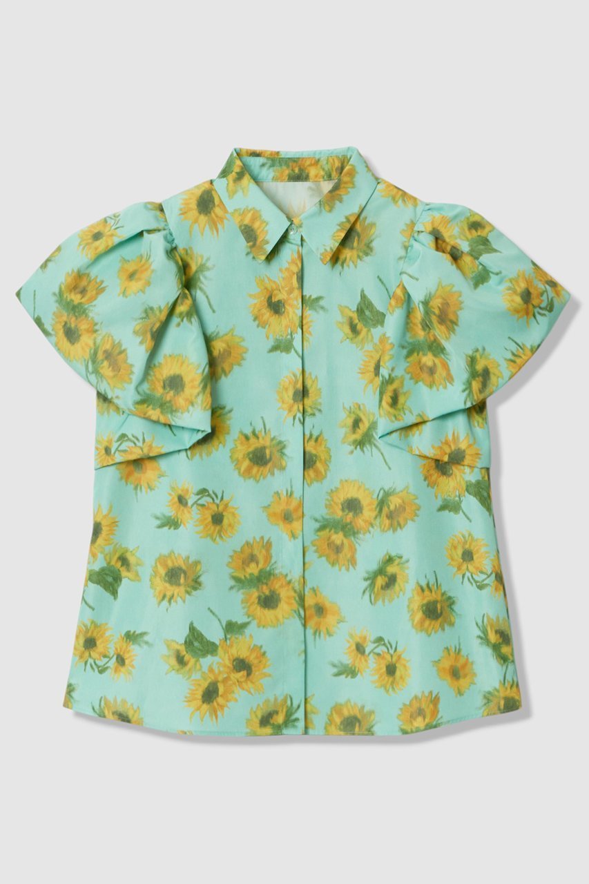 【アルアバイル/allureville】の【LOULOU WILLOUGHBY】サンフラワープリントバルーンスリーブシャツ インテリア・キッズ・メンズ・レディースファッション・服の通販 founy(ファニー) 　ファッション　Fashion　レディースファッション　Fashion for Women　トップス・カットソー　Cut & Sew Tops　シャツ・ブラウス・オフィスカジュアル　Elegant Blouses & Button-Ups　花柄・フラワープリント・モチーフ　Floral Prints & Motifs / Flower Pattern Tops　ショート　Short, Short Length　スリーブ　Sleeve, Long Sleeve / Short Sleeve　タフタ　Taffeta, Structured Fabric　トレンド　Trend, Trending Now　バルーン　Balloon, Balloon Silhouette　プリント　Print, Printed Pattern　夏　Summer　新作・新入荷　New Arrivals / New In　グリーン系|ID: prp329100004935564 ipo3291000000037038018