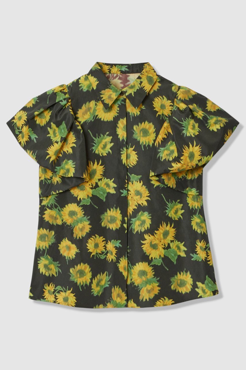 【アルアバイル/allureville】の【LOULOU WILLOUGHBY】サンフラワープリントバルーンスリーブシャツ インテリア・キッズ・メンズ・レディースファッション・服の通販 founy(ファニー) 　ファッション　Fashion　レディースファッション　Fashion for Women　トップス・カットソー　Cut & Sew Tops　シャツ・ブラウス・オフィスカジュアル　Elegant Blouses & Button-Ups　花柄・フラワープリント・モチーフ　Floral Prints & Motifs / Flower Pattern Tops　ショート　Short, Short Length　スリーブ　Sleeve, Long Sleeve / Short Sleeve　タフタ　Taffeta, Structured Fabric　トレンド　Trend, Trending Now　バルーン　Balloon, Balloon Silhouette　プリント　Print, Printed Pattern　夏　Summer　新作・新入荷　New Arrivals / New In　ブラック系|ID: prp329100004935564 ipo3291000000037038019