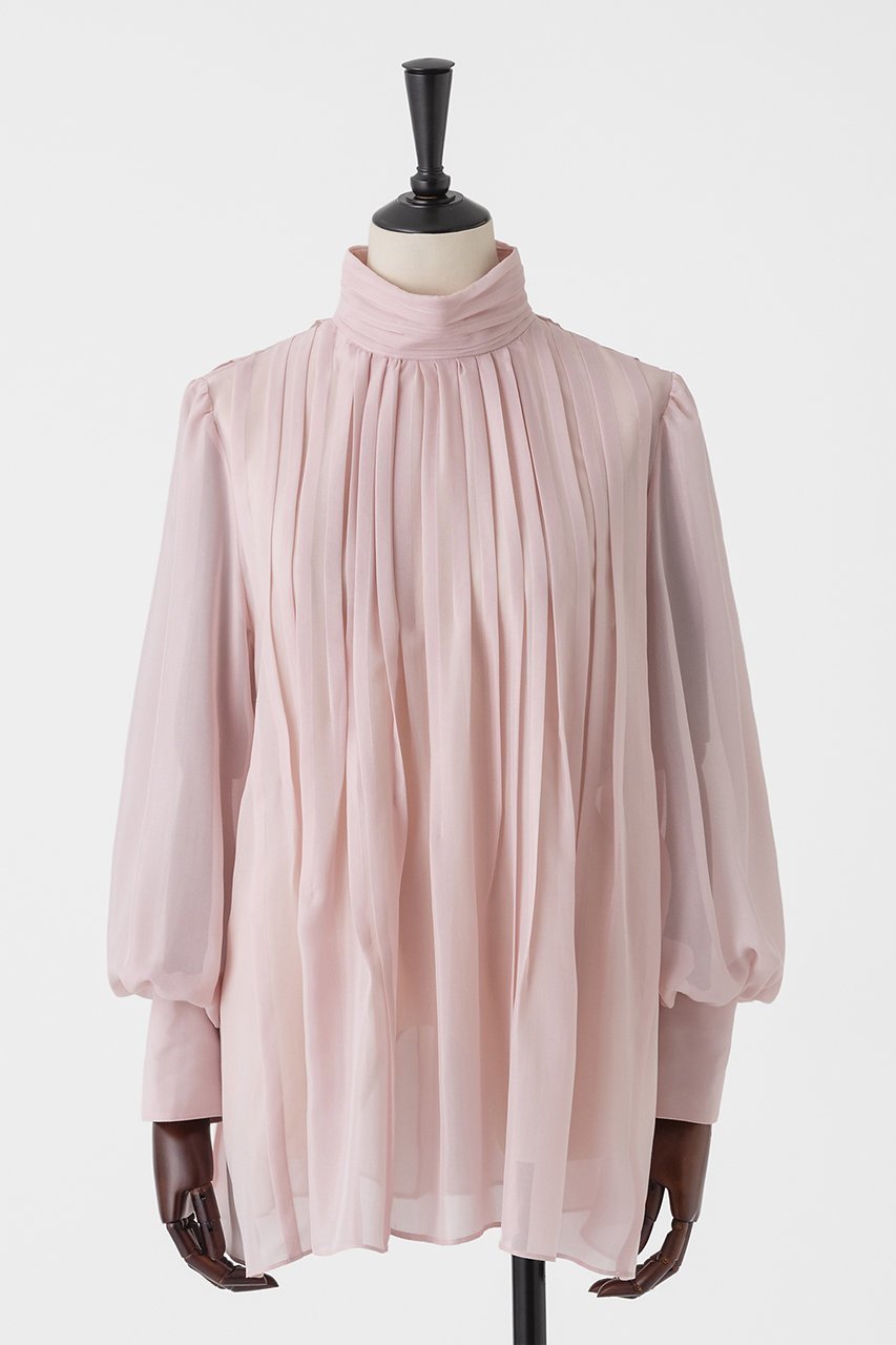 【オーヴィル/EAUVIRE】のランダムタックブラウス インテリア・キッズ・メンズ・レディースファッション・服の通販 founy(ファニー) 　ファッション　Fashion　レディースファッション　Fashion for Women　トップス・カットソー　Cut & Sew Tops　シャツ・ブラウス・オフィスカジュアル　Elegant Blouses & Button-Ups　クラシカル　Classical, Vintage-Inspired　シアー　Sheer, See-Through　シフォン　Chiffon, Lightweight Fabric　シルク　Silk, 100% Silk　スリーブ　Sleeve, Long Sleeve / Short Sleeve　ハイネック　High Neck, Mock Neck　フレア　Flare, Flared　ランダム　Random, Irregular　ロング　Long, Long-Length　人気　Popular, Best Seller　新作・新入荷　New Arrivals / New In　ピンク|ID: prp329100004935565 ipo3291000000037038029