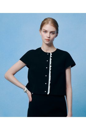 【アルアバイル/allureville】の【LOULOU WILLOUGHBY】ダブルクロスフリルジャケット 人気、トレンドファッション・服の通販 founy(ファニー) ファッション Fashion レディースファッション Fashion for Women アウター Coat / Outerwear Collection レディースジャケット・軽アウター Jackets おすすめ Recommended / Our Picks コンパクト Compact, Small Size ジャケット Jacket, Outerwear セットアップ Set-Up, Coordinated Outfit ダブル Double, Double-Breasted パール Pearl, Pearl Accent フリル Frill, Ruffle ボトム Bottoms, Lower Wear エレガント 上品 Elegant 半袖 Short Sleeve, Half Sleeve 新作・新入荷 New Arrivals / New In |ID:prp329100004935568