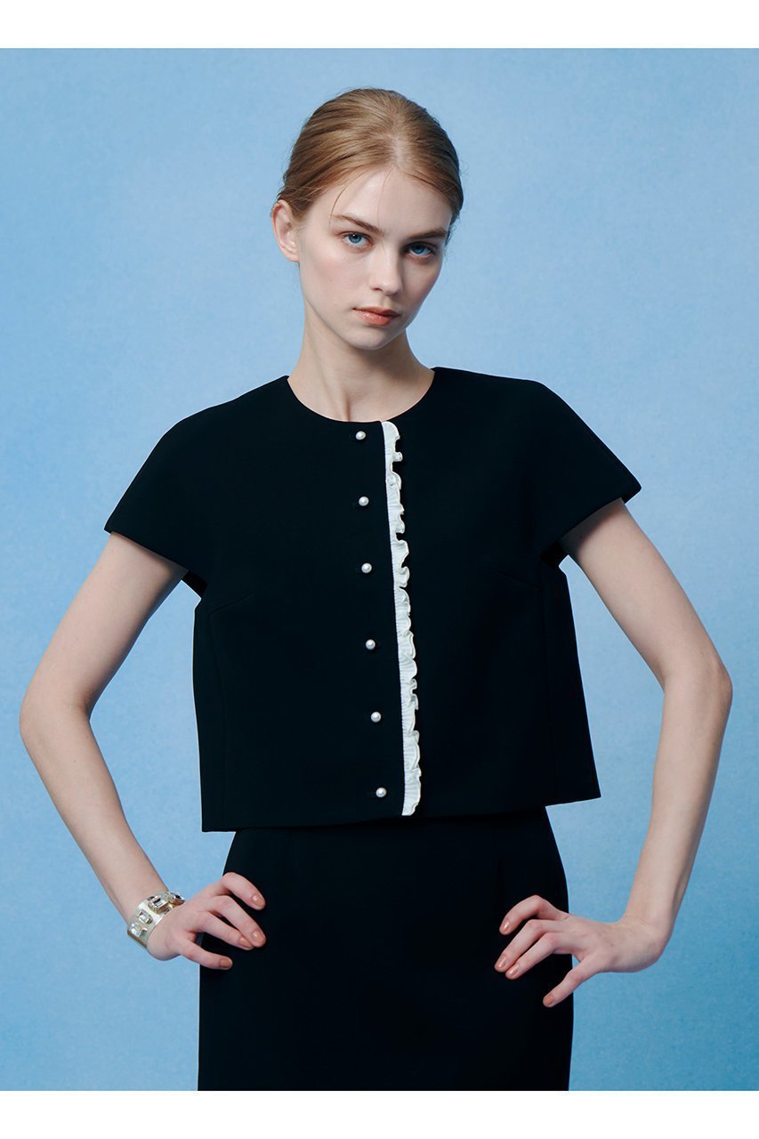 【アルアバイル/allureville】の【LOULOU WILLOUGHBY】ダブルクロスフリルジャケット 人気、トレンドファッション・服の通販 founy(ファニー) 　ファッション　Fashion　レディースファッション　Fashion for Women　アウター　Coat / Outerwear Collection　レディースジャケット・軽アウター　Jackets　おすすめ　Recommended / Our Picks　コンパクト　Compact, Small Size　ジャケット　Jacket, Outerwear　セットアップ　Set-Up, Coordinated Outfit　ダブル　Double, Double-Breasted　パール　Pearl, Pearl Accent　フリル　Frill, Ruffle　ボトム　Bottoms, Lower Wear　エレガント 上品　Elegant　半袖　Short Sleeve, Half Sleeve　新作・新入荷　New Arrivals / New In　other-7|ID: prp329100004935568 ipo3291000000037038062