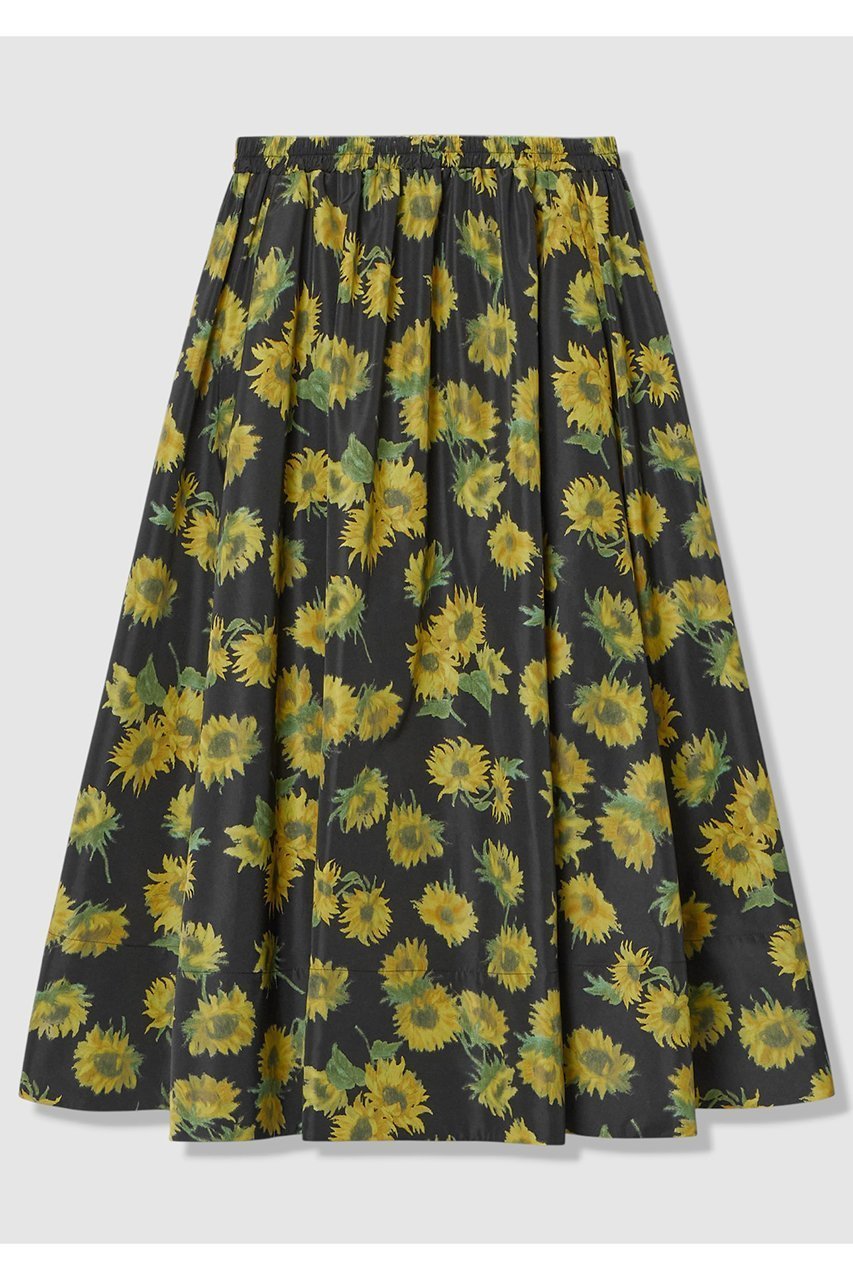 【アルアバイル/allureville】の【LOULOU WILLOUGHBY】サンフラワープリントギャザースカート インテリア・キッズ・メンズ・レディースファッション・服の通販 founy(ファニー) 　ファッション　Fashion　レディースファッション　Fashion for Women　スカート　Skirts　ギャザー　Gathered, Ruffled　シンプル　Simple, Minimal　タフタ　Taffeta, Structured Fabric　フレア　Flare, Flared　プリント　Print, Printed Pattern　夏　Summer　新作・新入荷　New Arrivals / New In　ブラック系|ID: prp329100004935589 ipo3291000000037038223
