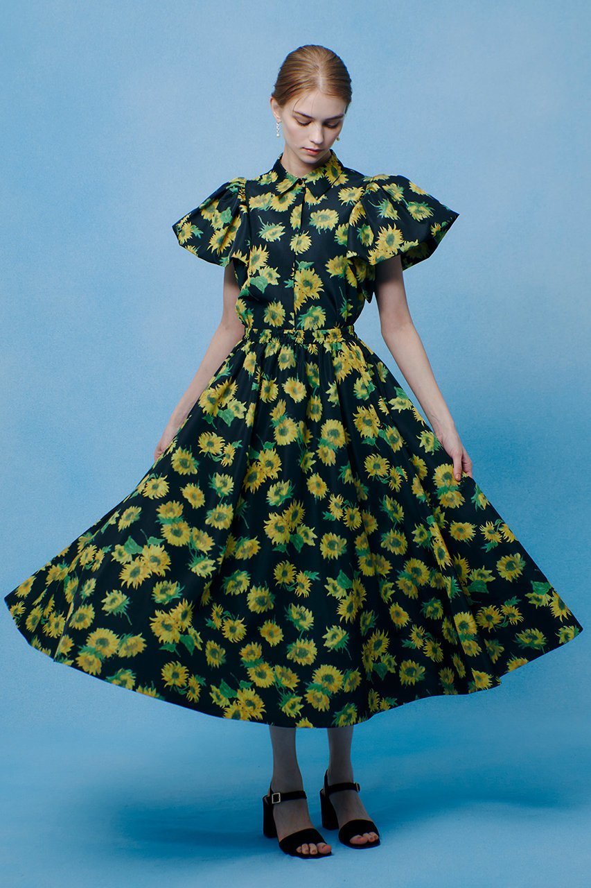 【アルアバイル/allureville】の【LOULOU WILLOUGHBY】サンフラワープリントギャザースカート 人気、トレンドファッション・服の通販 founy(ファニー) 　ファッション　Fashion　レディースファッション　Fashion for Women　スカート　Skirts　ギャザー　Gathered, Ruffled　シンプル　Simple, Minimal　タフタ　Taffeta, Structured Fabric　フレア　Flare, Flared　プリント　Print, Printed Pattern　夏　Summer　新作・新入荷　New Arrivals / New In　other-3|ID: prp329100004935589 ipo3291000000037038225