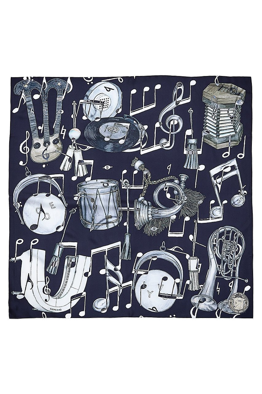 【スウォッシュロンドン/SWASH LONDON】のMelody Motifシルクスカーフ 約88cmx約88cm インテリア・キッズ・メンズ・レディースファッション・服の通販 founy(ファニー) 　ファッション　Fashion　レディースファッション　Fashion for Women　ストール　Soft & Warm Scarves　マフラー・スヌード / 冬小物の定番　Scarves & Mufflers　シルク　Silk, 100% Silk　スカーフ　Scarf, Neckwear　ストール　Stole, Wrap　チャーム　Charm, Pendant　マフラー　Scarf, Muffler　モチーフ　Motif, Design Theme　エレガント 上品　Elegant　ブラック|ID: prp329100004936708 ipo3291000000037044385
